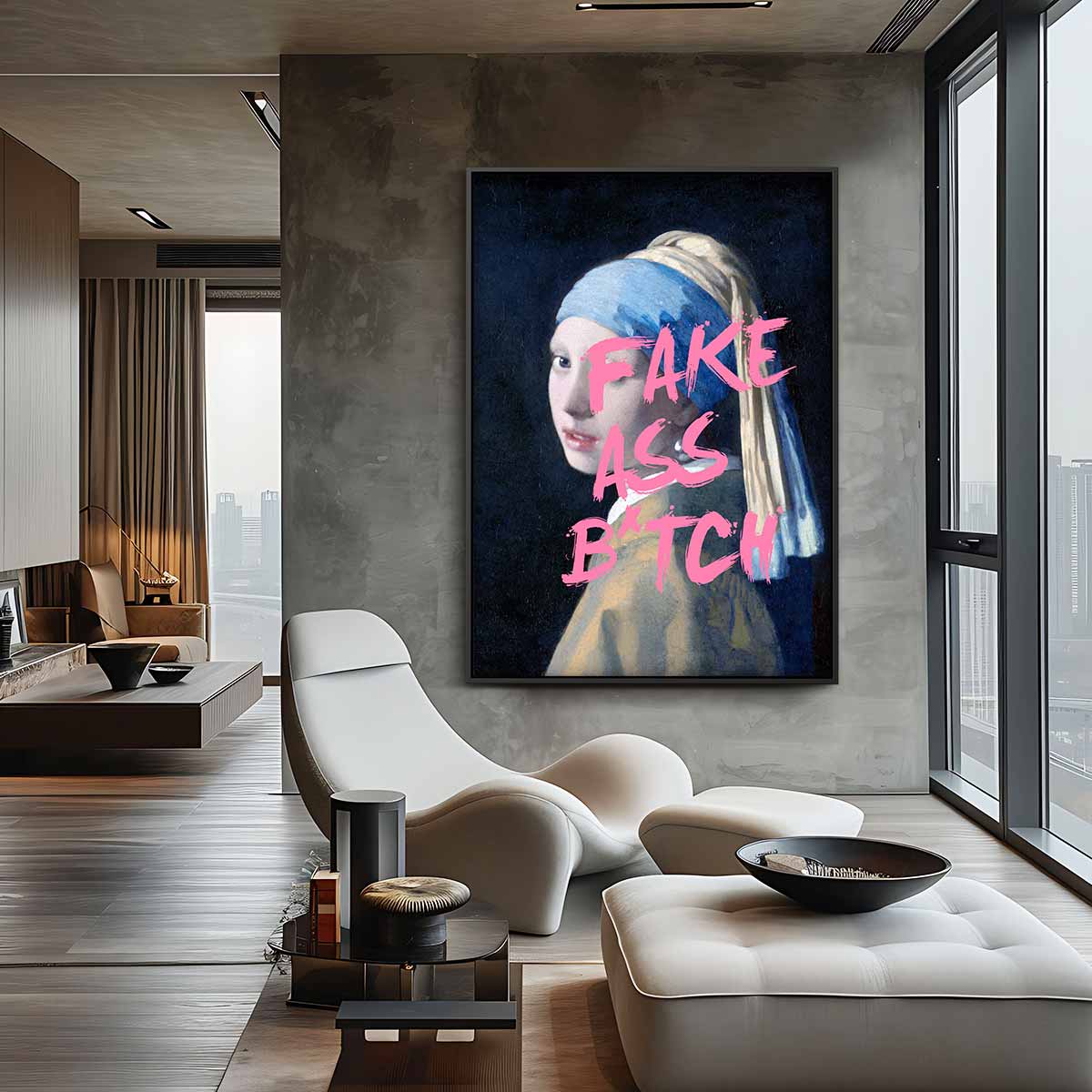 Moderne Meisje met de Parel Kunstwerk-canvas-dibond-plexiglas-wanddecoratie-WallArtistic