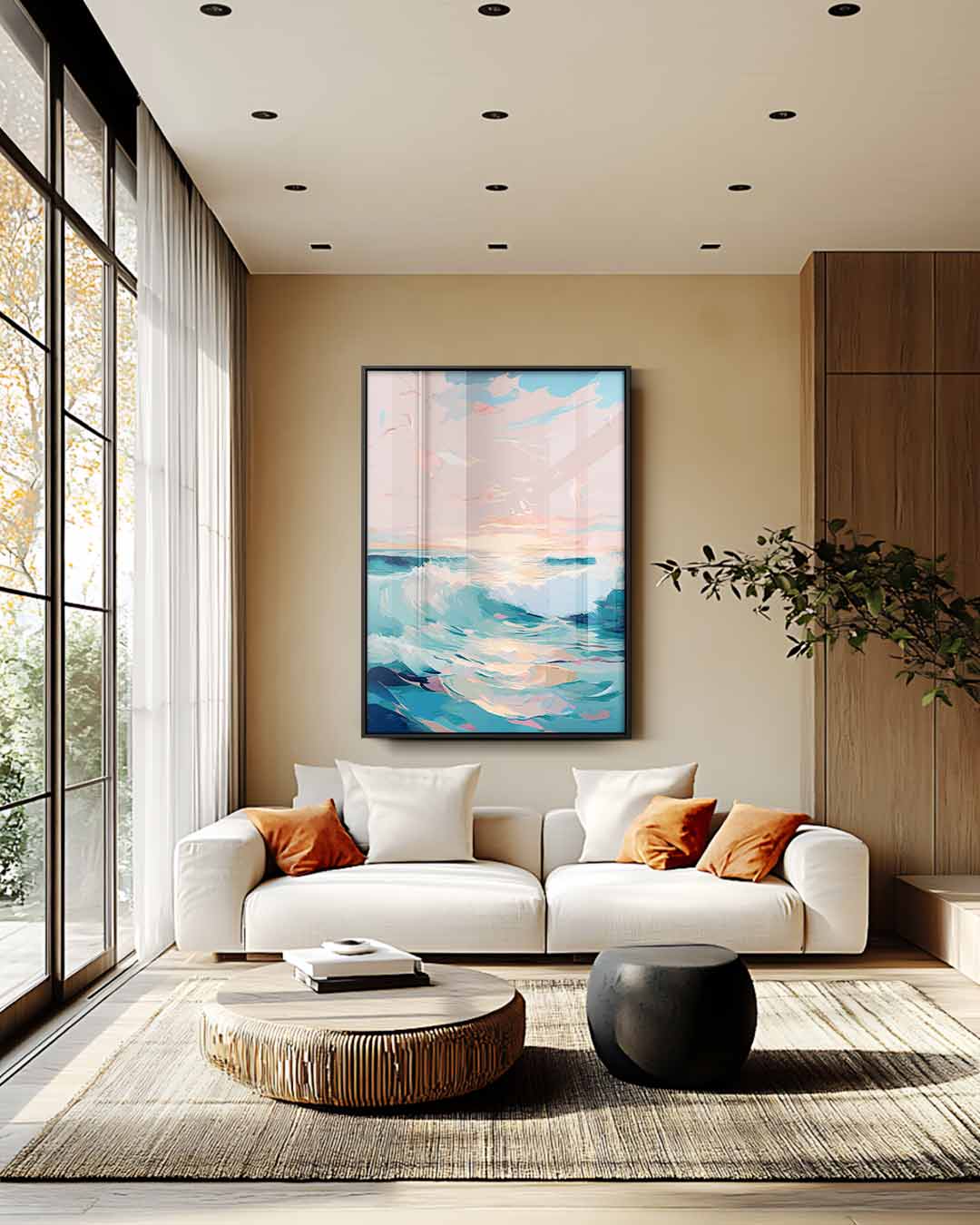 Krachtige Golven bij Zonsondergang Kunstwerk-canvas-dibond-plexiglas-wanddecoratie-WallArtistic