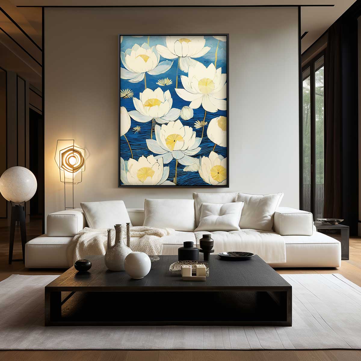 Bloeiende Waterlelies op Blauw Kunstwerk-canvas-dibond-plexiglas-wanddecoratie-WallArtistic