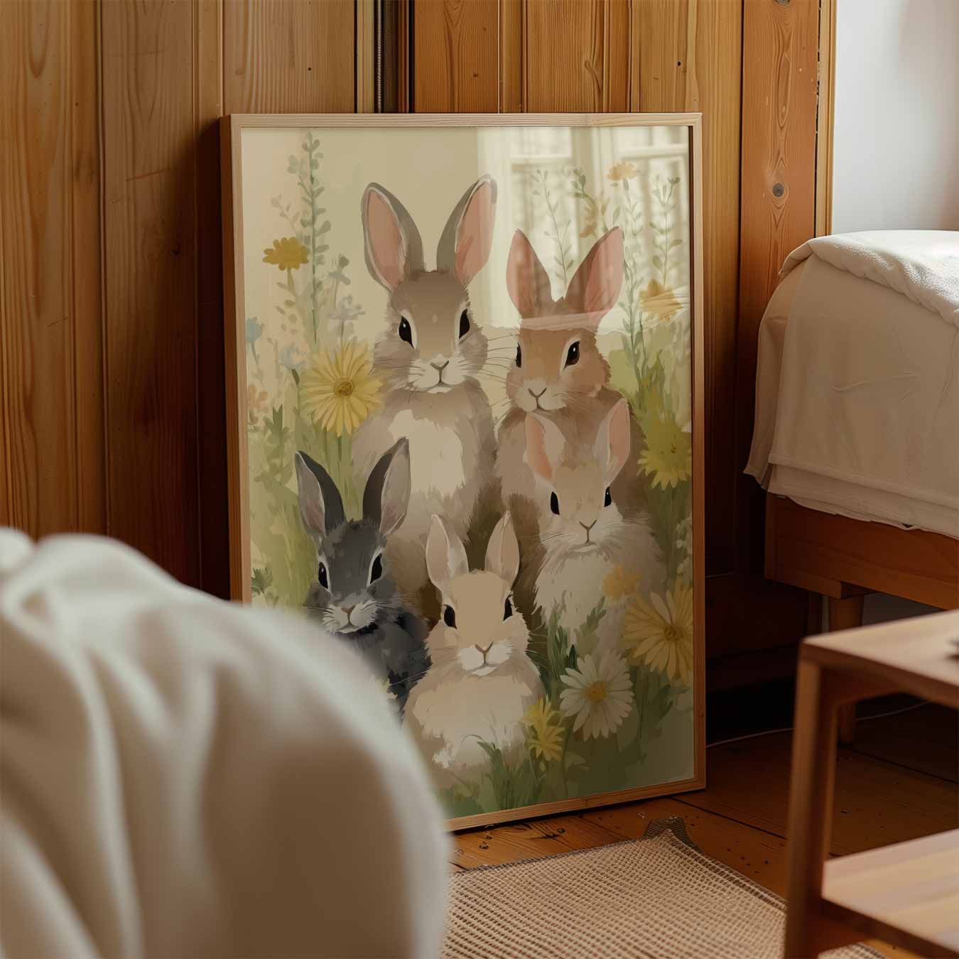 Vrolijke Konijntjes in Bloementuin Poster