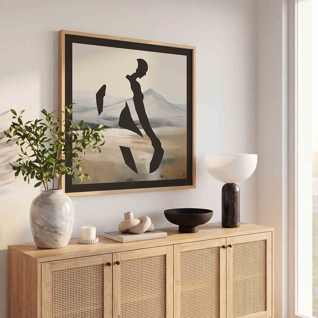 Silhouet in landschap Poster