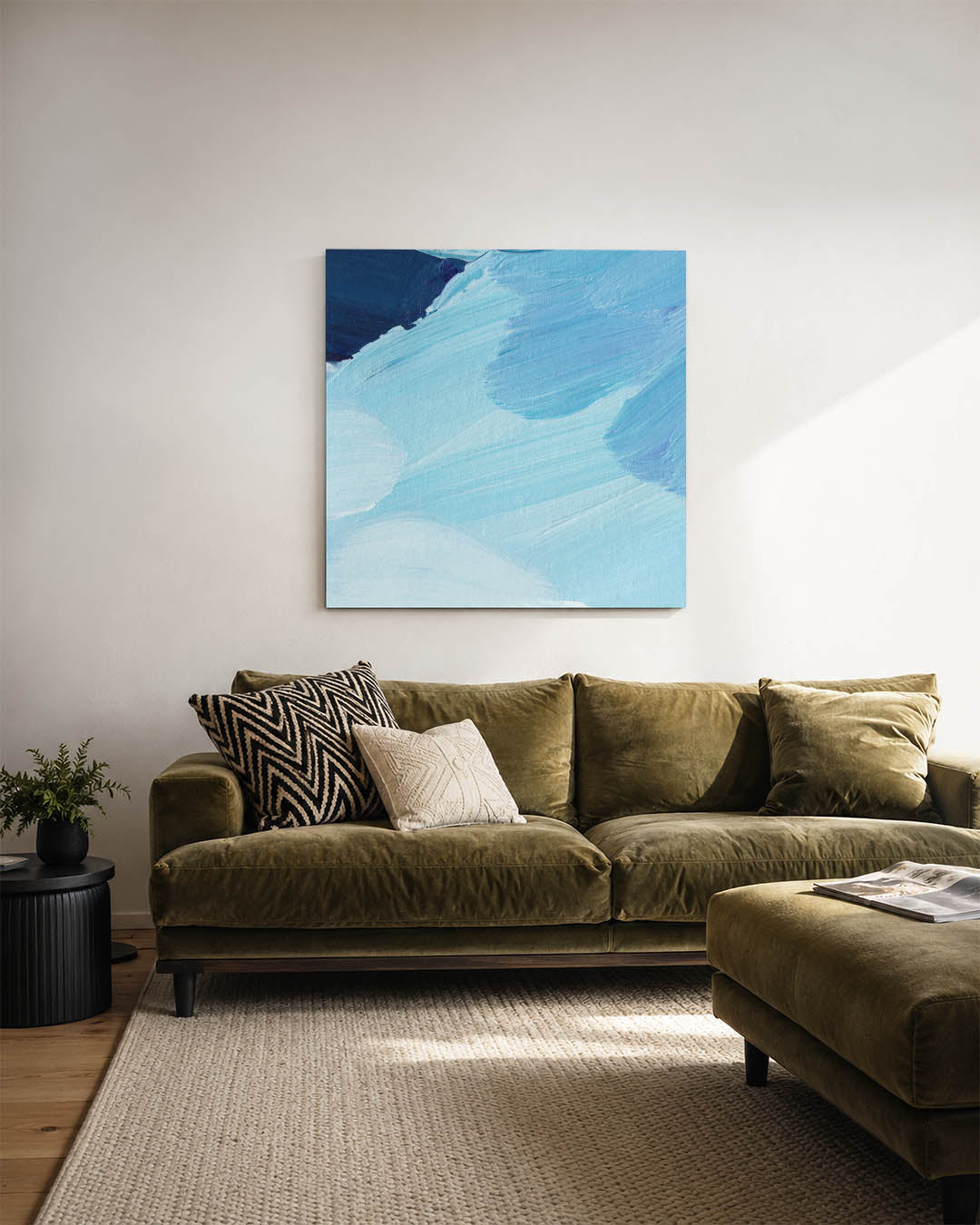 Dynamische blauwe vormen Kunstwerk