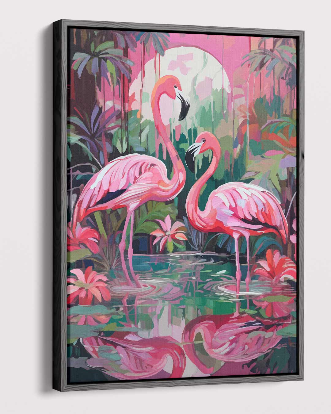 Tropische Flamingo's bij Zonsondergang Kunstwerk-canvas-dibond-plexiglas-wanddecoratie-WallArtistic