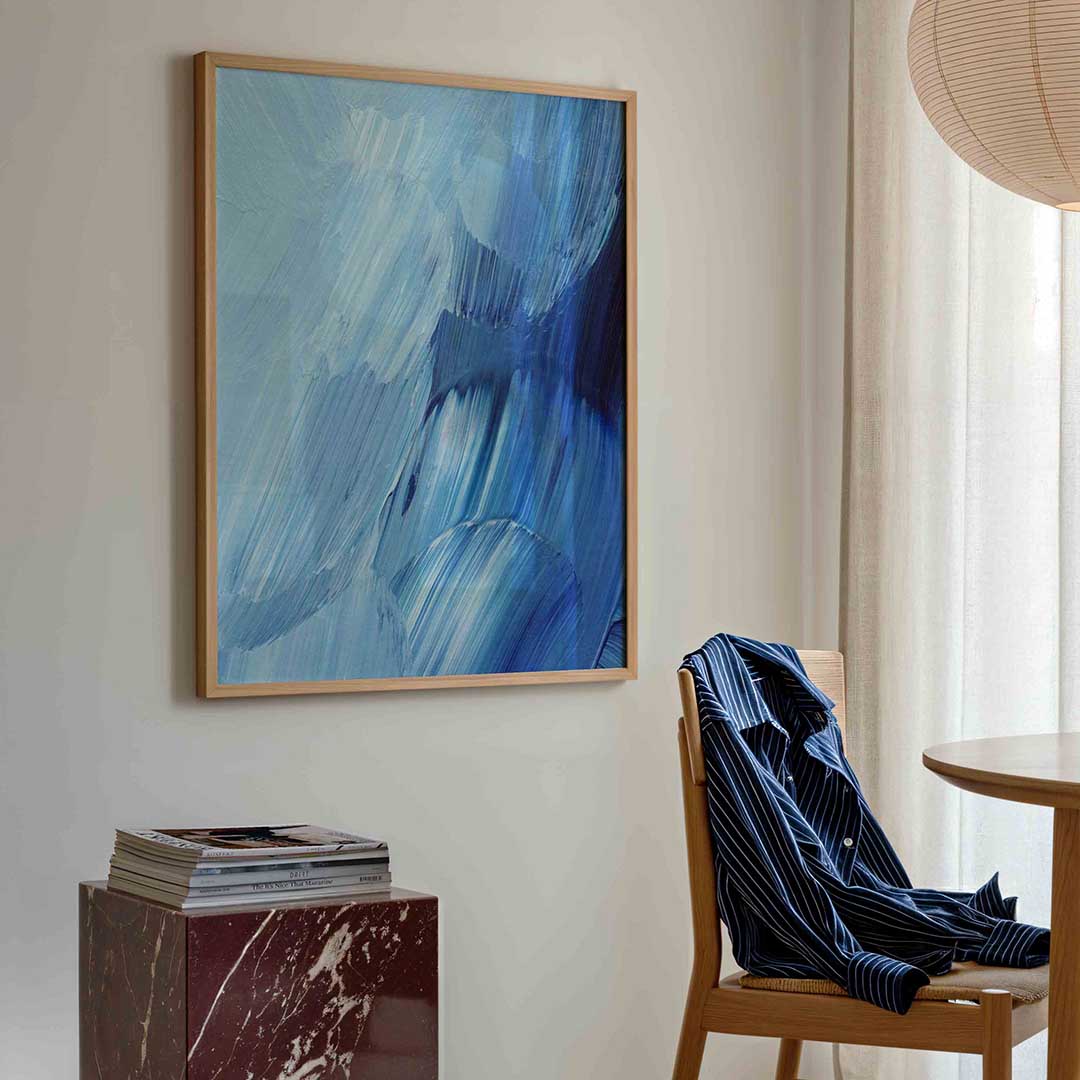 Blauwe penseelstreken Poster