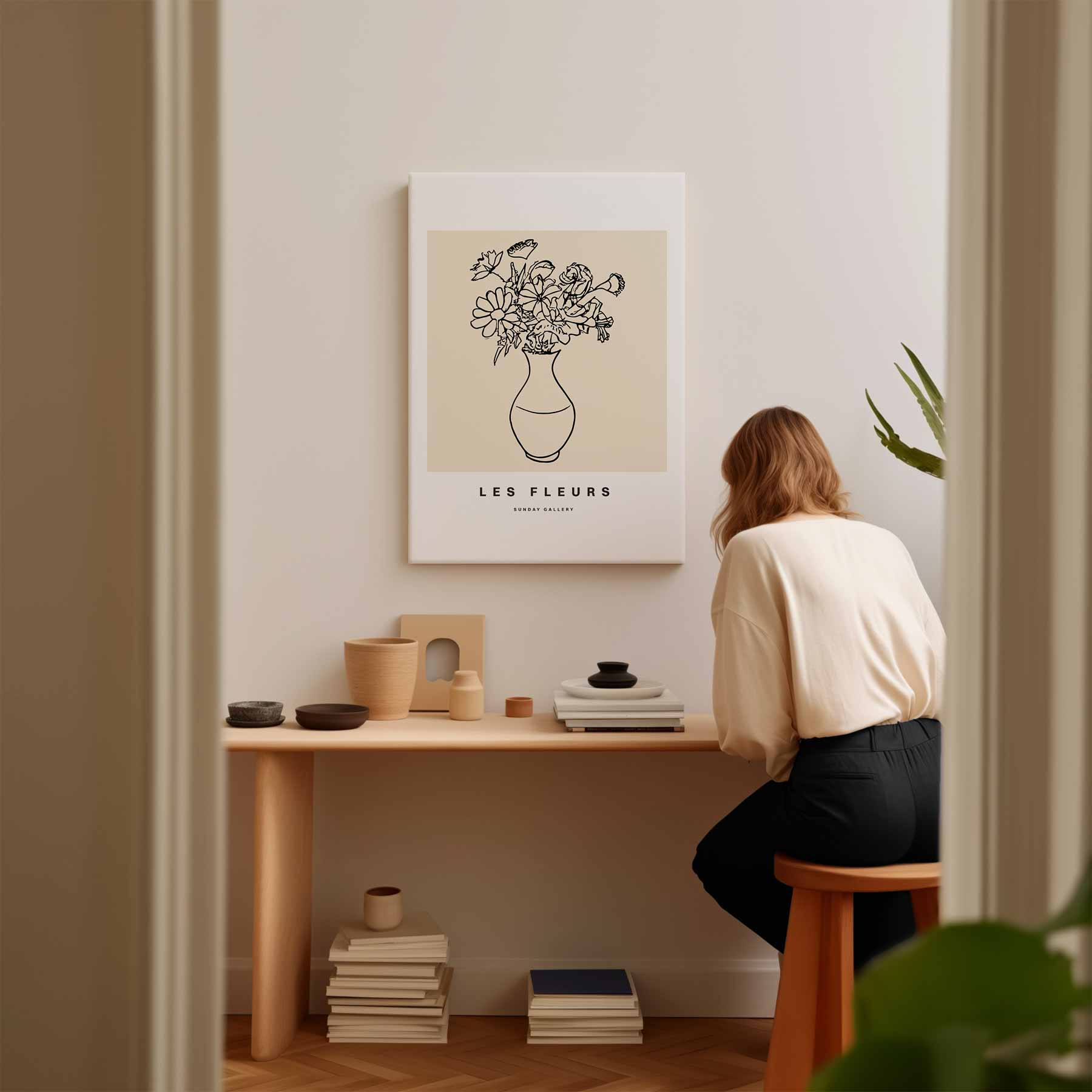 Les Fleurs Lijntekening Kunstwerk-canvas-dibond-plexiglas-wanddecoratie-WallArtistic