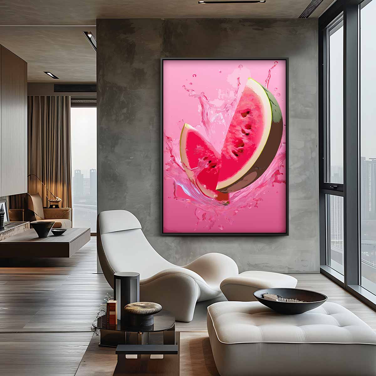 Verfrissende Watermeloen Splash Kunstwerk-canvas-dibond-plexiglas-wanddecoratie-WallArtistic