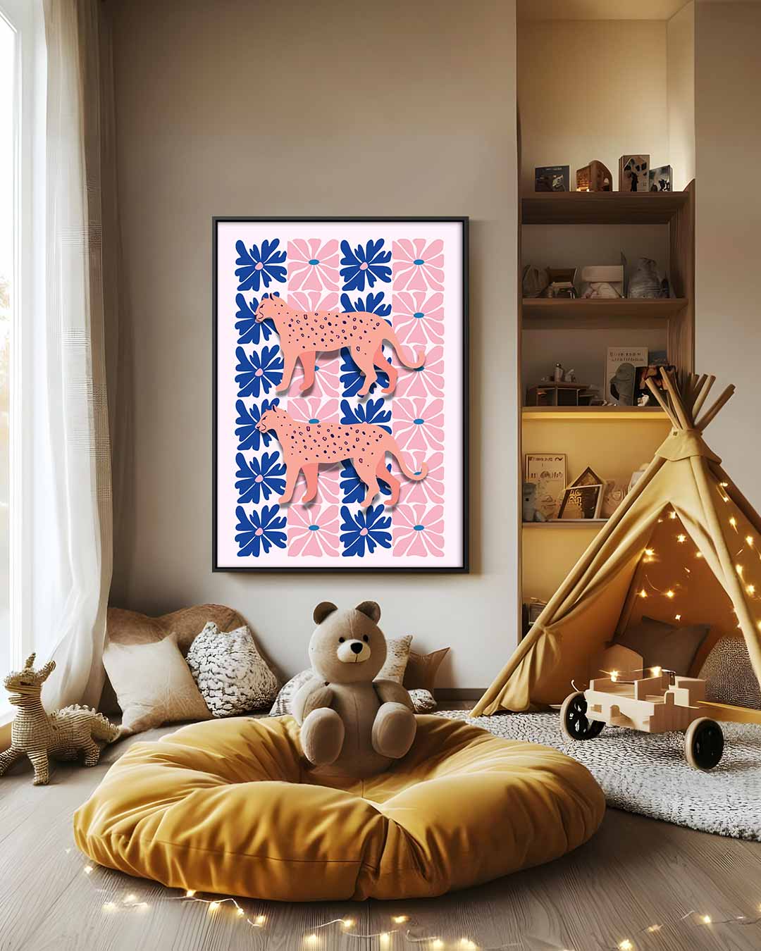 Bloemen en Luipaarden Print Kunstwerk-canvas-dibond-plexiglas-wanddecoratie-WallArtistic