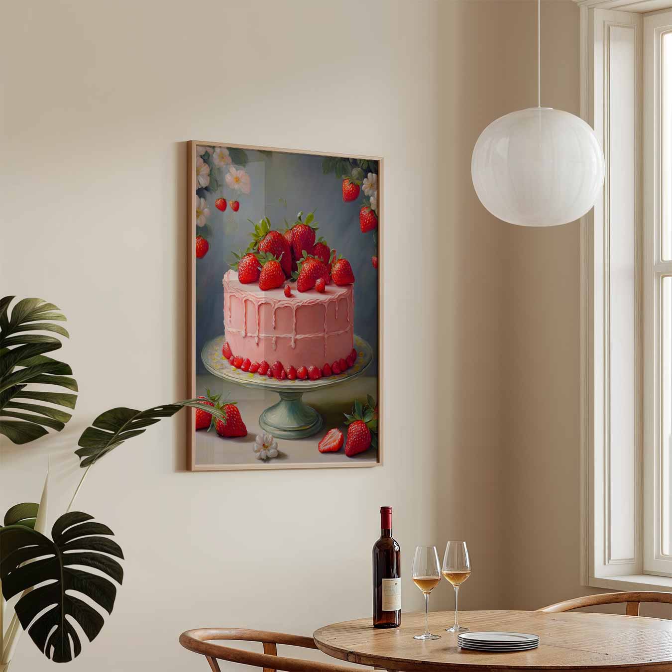 Aardbeientaart Met Bloemen Poster