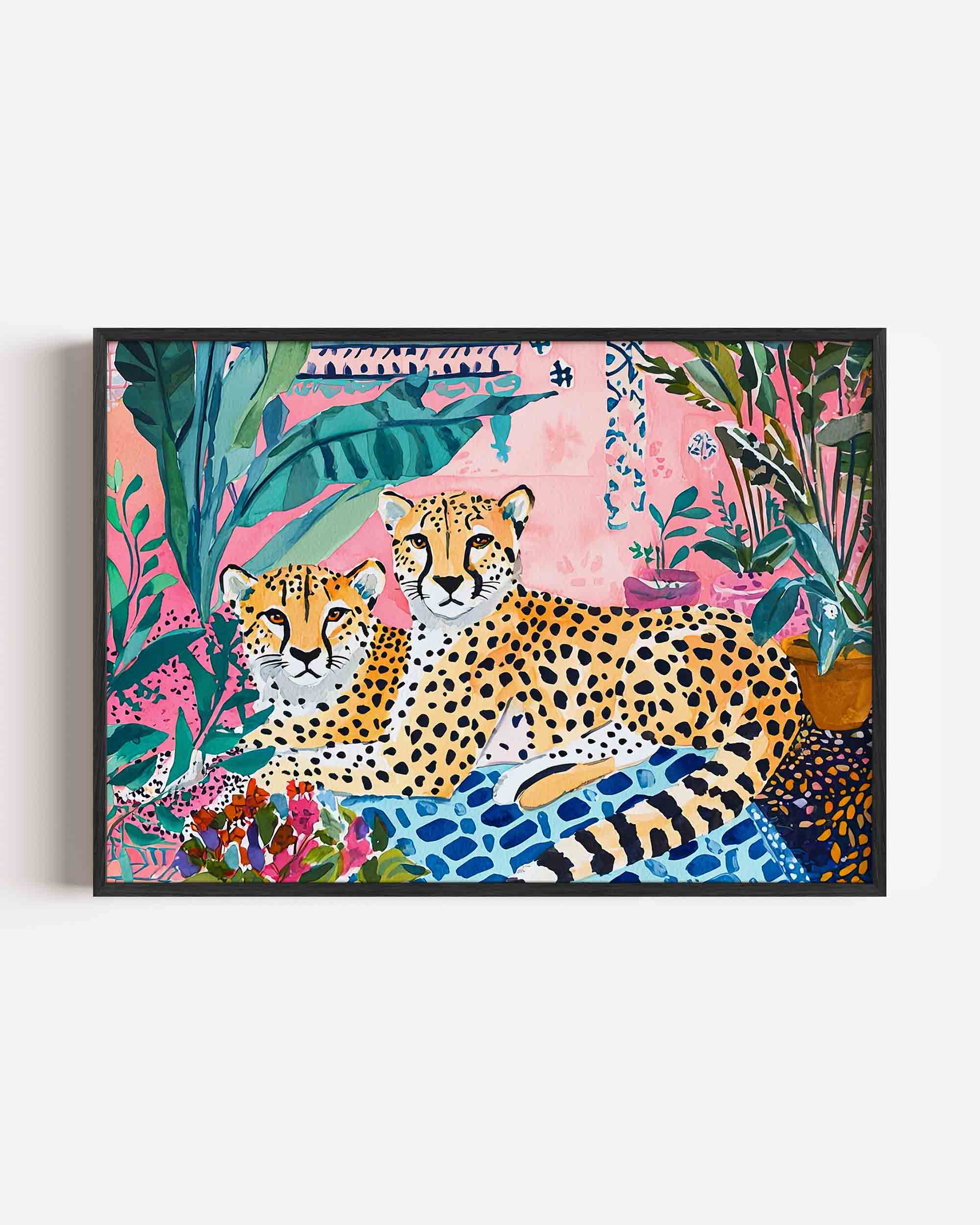 Twee cheeta's en planten Poster