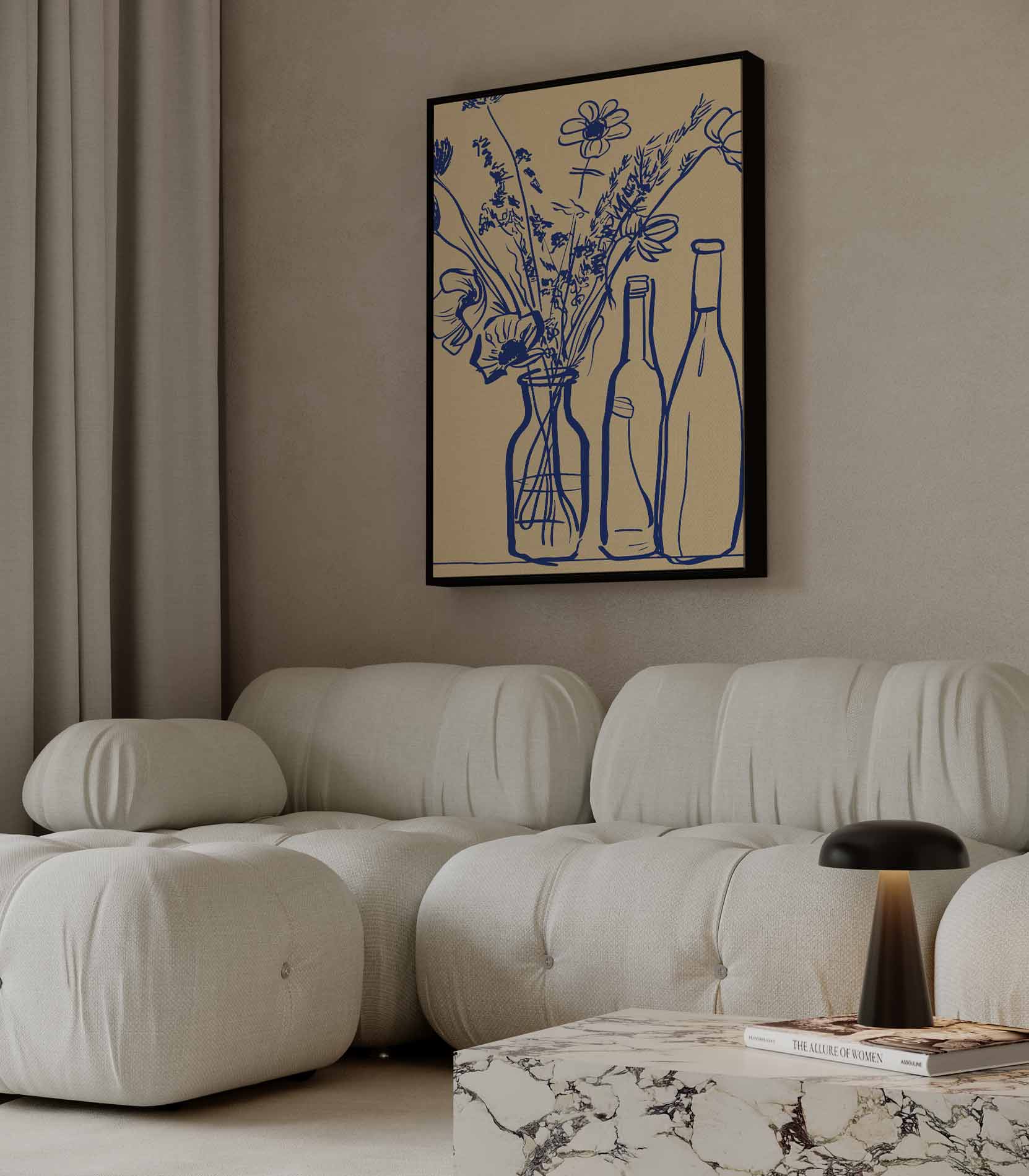 Blauwe Bloemen in Flessen Schilderij Kunstwerk-canvas-dibond-plexiglas-wanddecoratie-WallArtistic