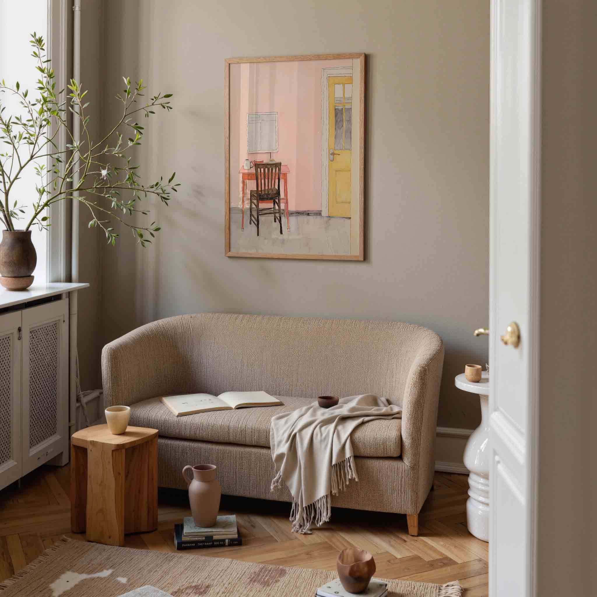 Interieur met stoel en tafel Poster