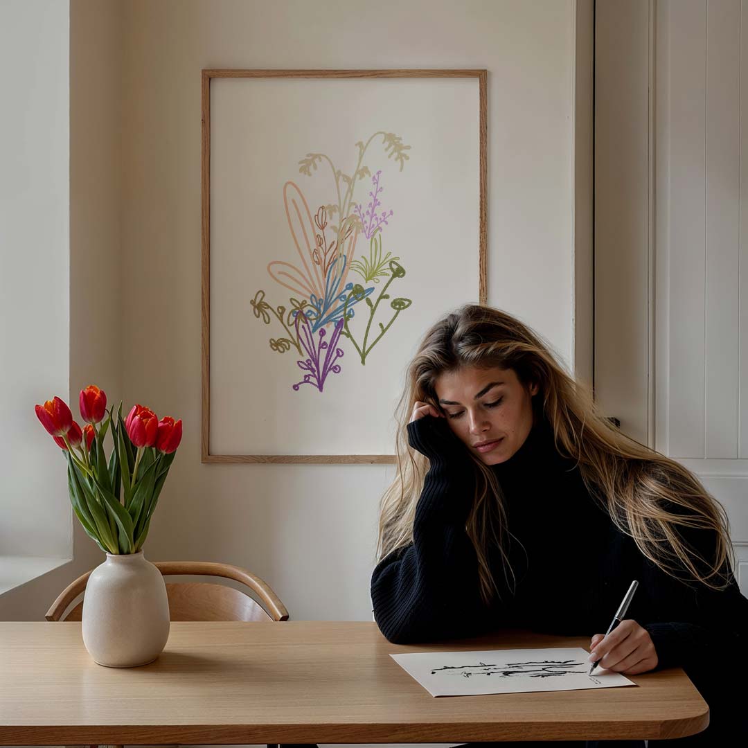 Vrolijke Bloemen Illustratie Poster-WallArtistic