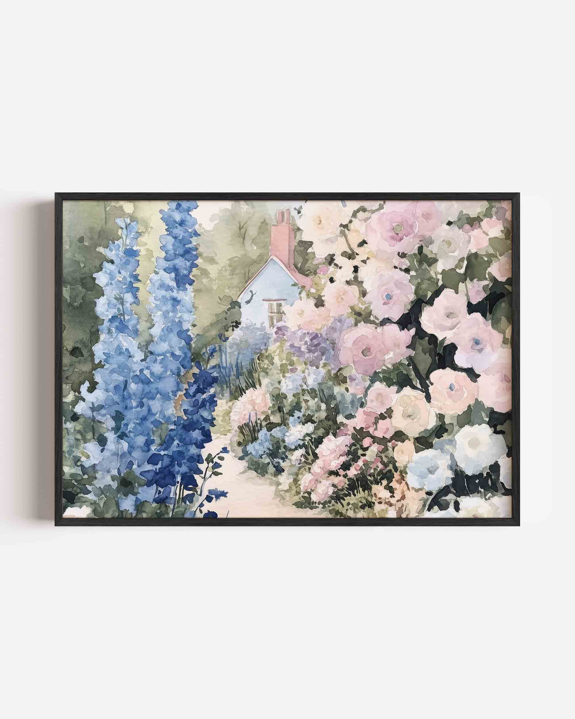 Bloementuin met huisje Poster