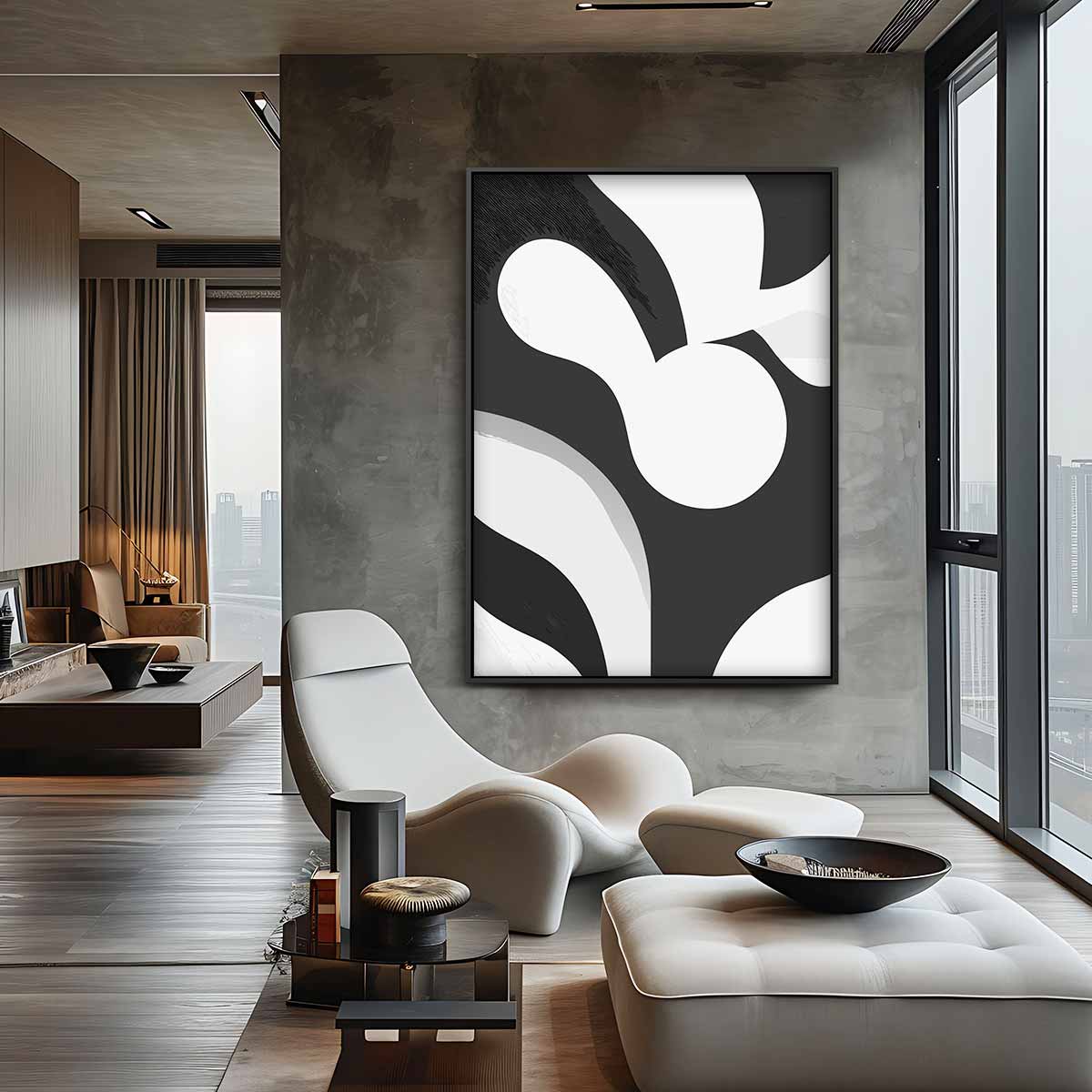 Moderne Zwart-Wit Compositie Kunstwerk-canvas-dibond-plexiglas-wanddecoratie-WallArtistic