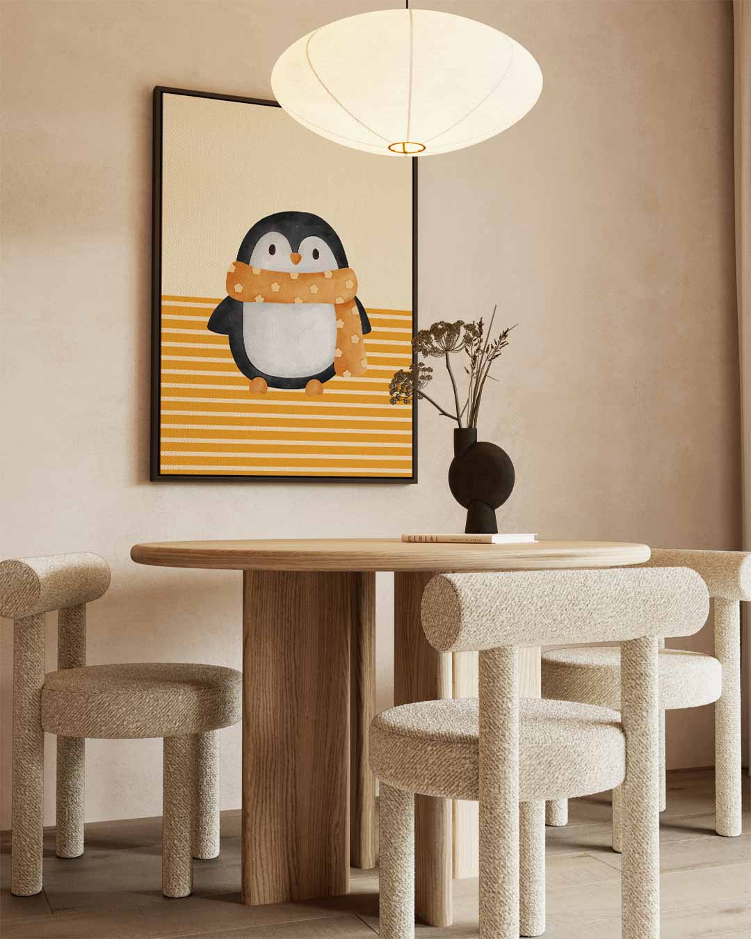 Schattige Pinguïn met Sjaal Illustratie Kunstwerk-canvas-dibond-plexiglas-wanddecoratie-WallArtistic