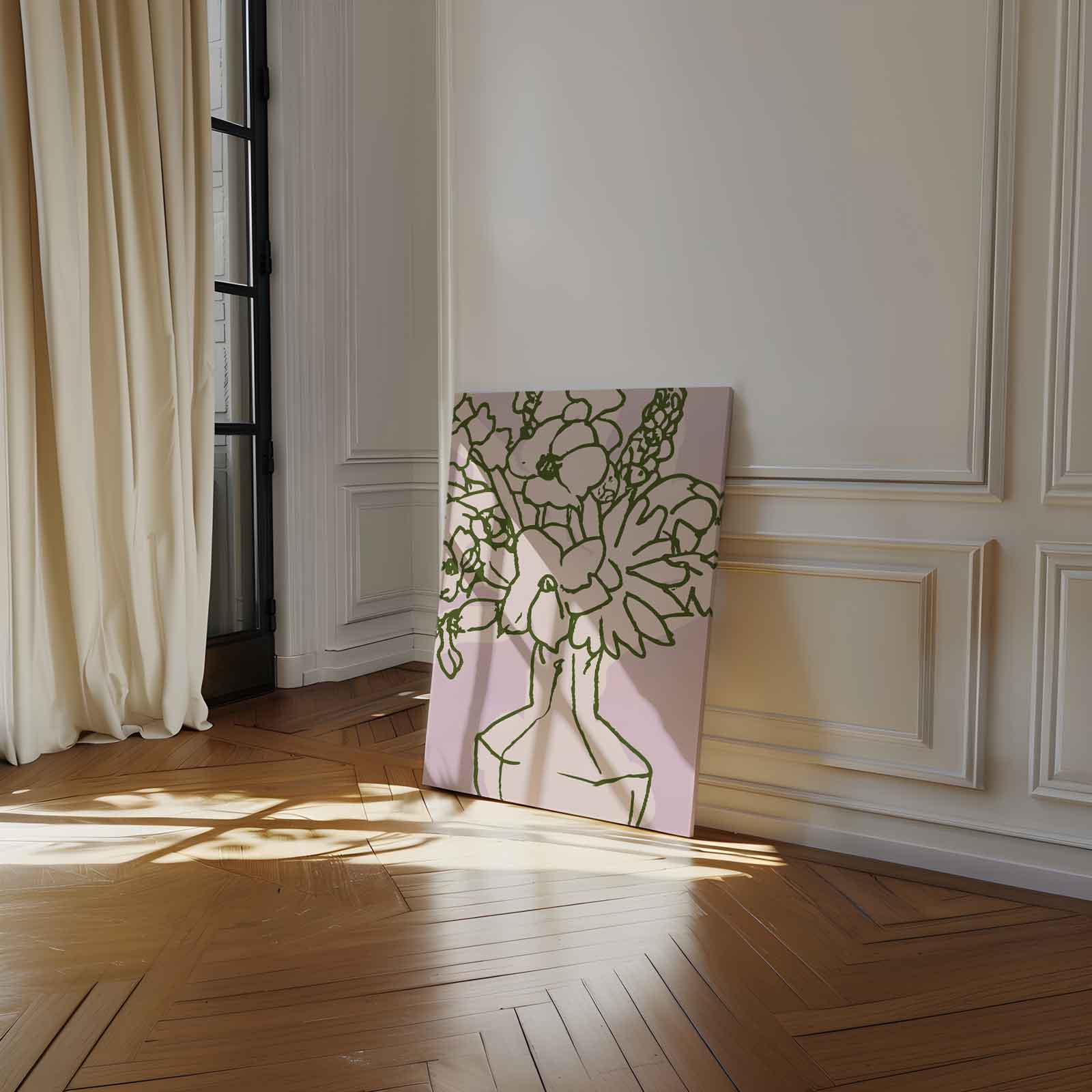 Bloemenpracht in Lijnkunst Kunstwerk-canvas-dibond-plexiglas-wanddecoratie-WallArtistic