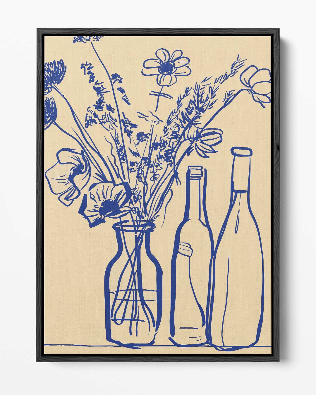 Blauwe Bloemen in Flessen Schilderij Kunstwerk-canvas-dibond-plexiglas-wanddecoratie-WallArtistic