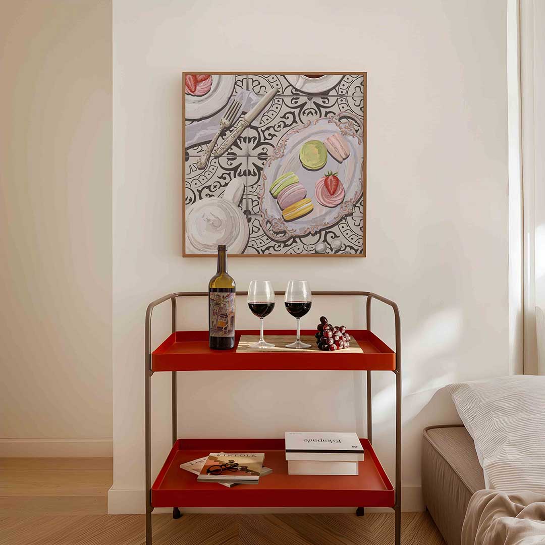 Macarons en aardbei Poster