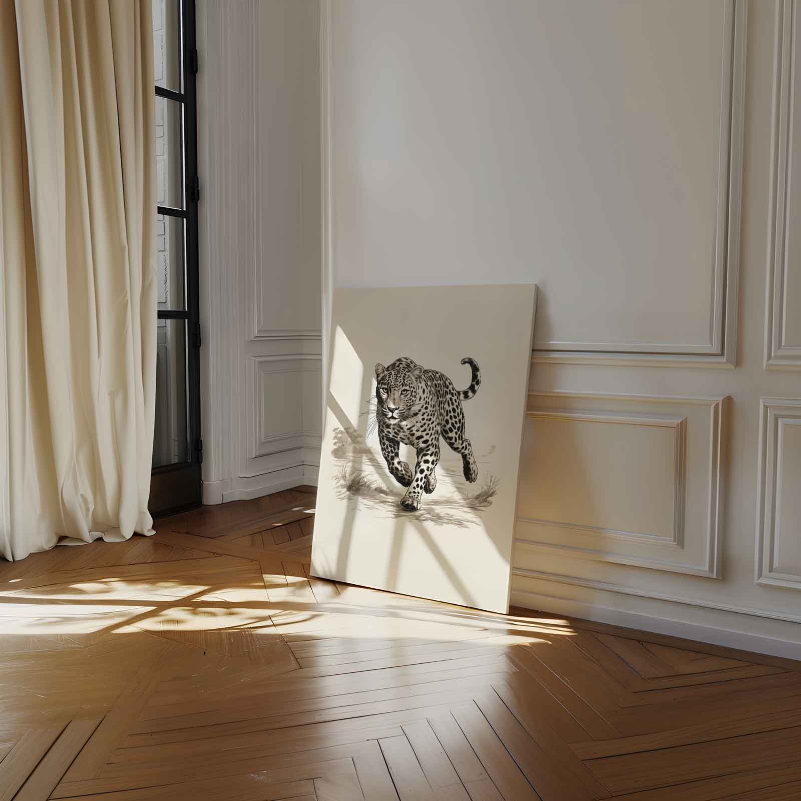Sierlijke Jachtluipaard in Actie Kunstwerk-canvas-dibond-plexiglas-wanddecoratie-WallArtistic