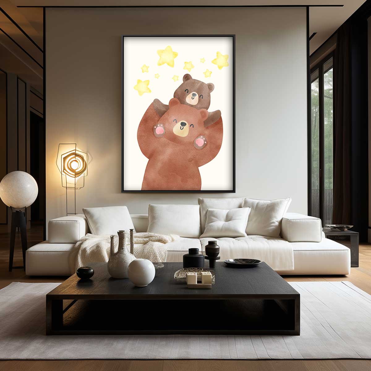 Knuffelende Beertjes Onder Sterren Kunstwerk-canvas-dibond-plexiglas-wanddecoratie-WallArtistic