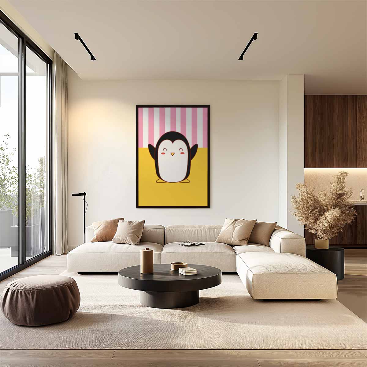 Blije Pinguïn Illustratie Kunstwerk-canvas-dibond-plexiglas-wanddecoratie-WallArtistic