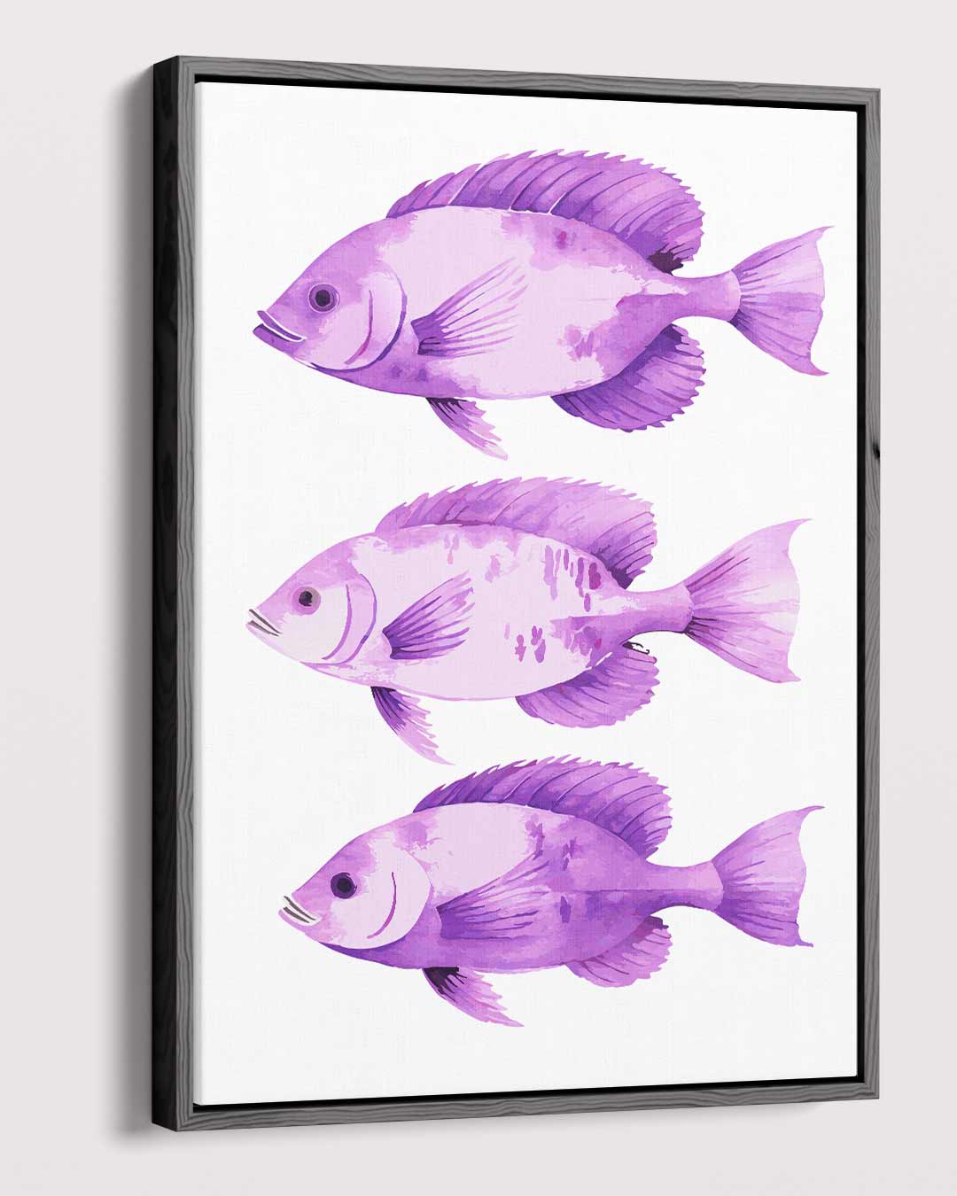 Paarse Vis Trio Kunstwerk-canvas-dibond-plexiglas-wanddecoratie-WallArtistic