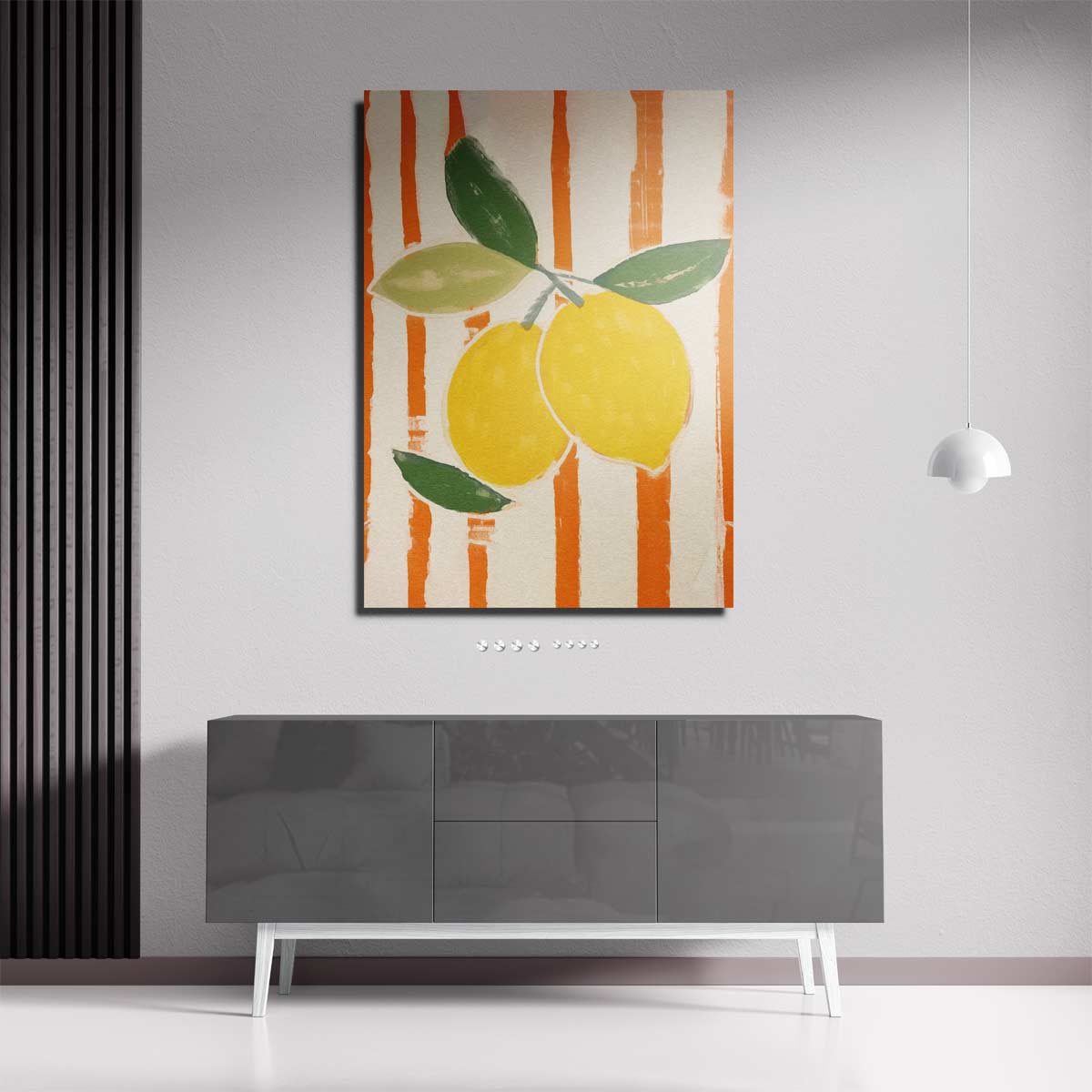 Zomerse Citroenen op Gestreepte Achtergrond Kunstwerk-canvas-dibond-plexiglas-wanddecoratie-WallArtistic