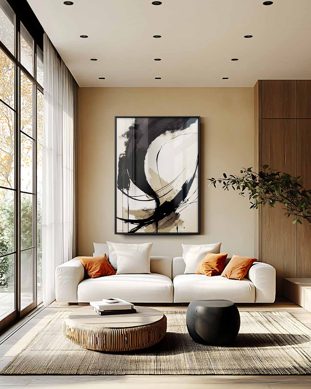 Abstracte Zwarte Kalligrafie Kunstwerk-canvas-dibond-plexiglas-wanddecoratie-WallArtistic