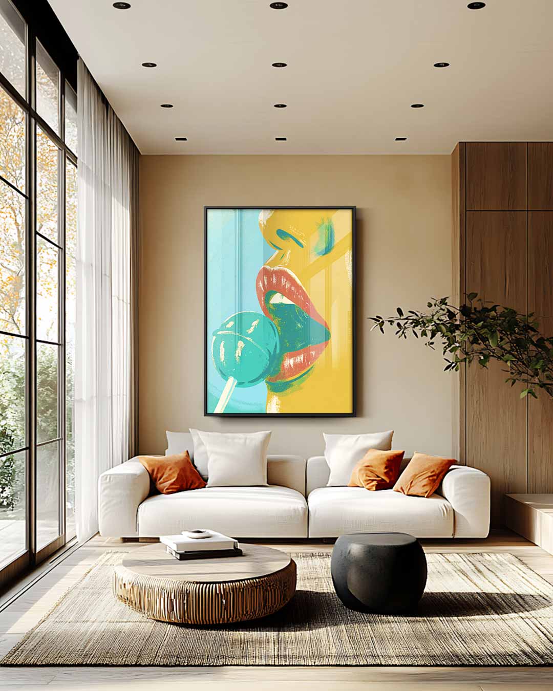 Verleidelijke Lippen met Lolly Kunstwerk-canvas-dibond-plexiglas-wanddecoratie-WallArtistic