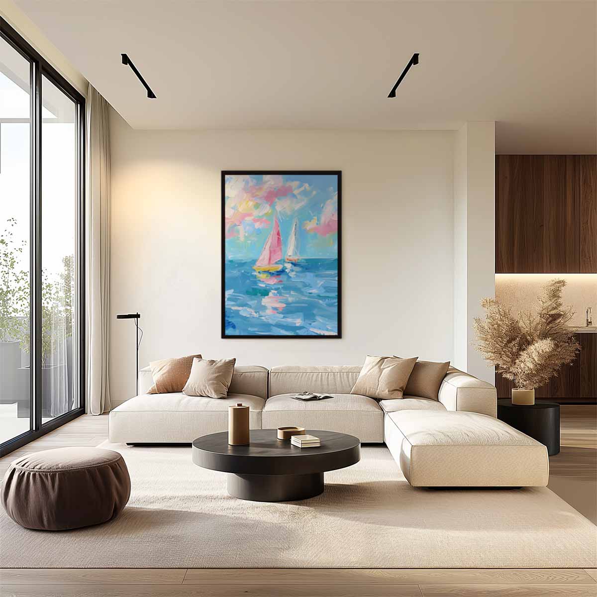 Vrolijke Zeilboten op zee Kunstwerk-canvas-dibond-plexiglas-wanddecoratie-WallArtistic