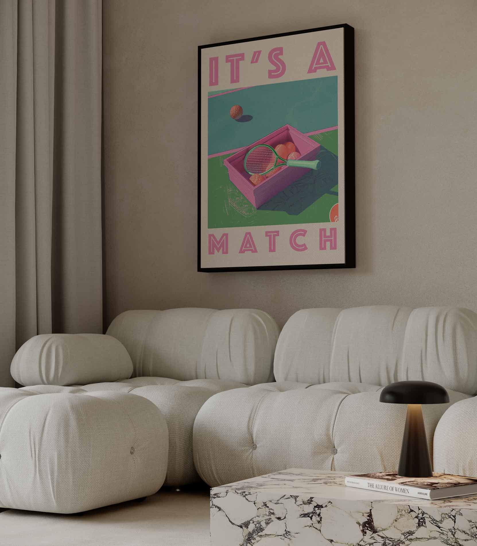 It's a Match - Retro Tennis Kunstwerk-canvas-dibond-plexiglas-wanddecoratie-WallArtistic