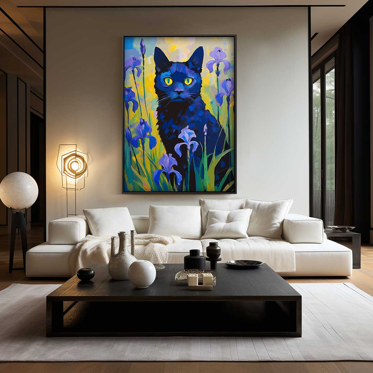 Kat Tussen de Irissen Kunstwerk-canvas-dibond-plexiglas-wanddecoratie-WallArtistic