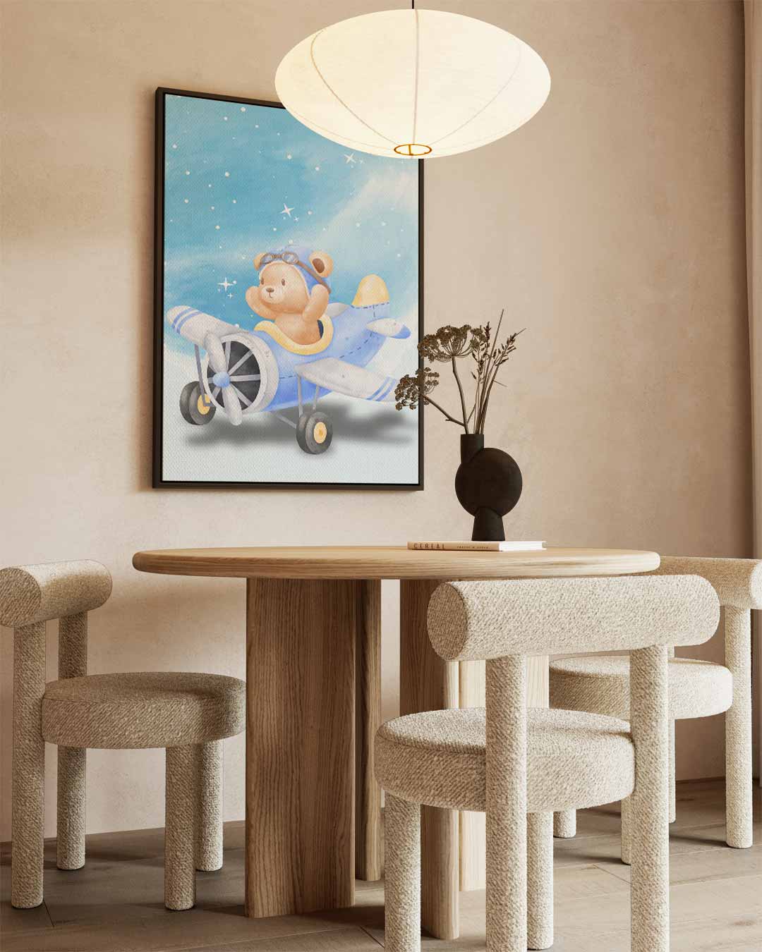 Dromende Teddy in Vliegtuig Kunstwerk-canvas-dibond-plexiglas-wanddecoratie-WallArtistic
