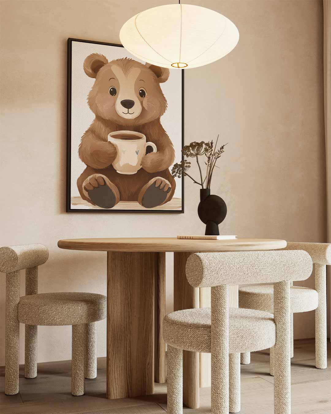 Schattige Beer Met Mok Kunstwerk-canvas-dibond-plexiglas-wanddecoratie-WallArtistic