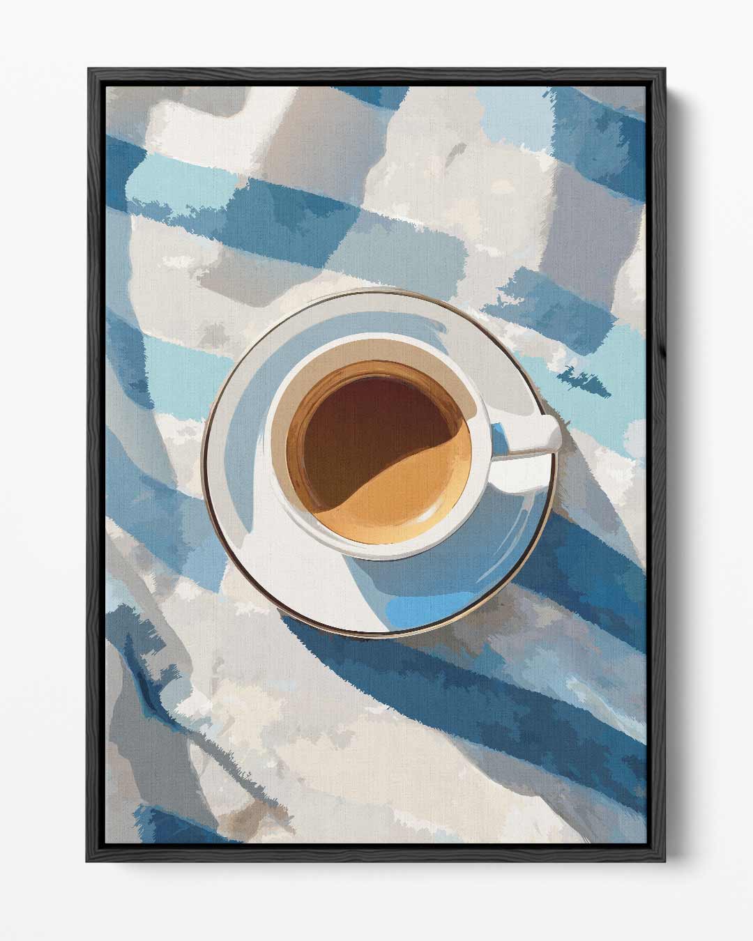 Koffiepauze op Blauwe Tafelloper Kunstwerk-canvas-dibond-plexiglas-wanddecoratie-WallArtistic