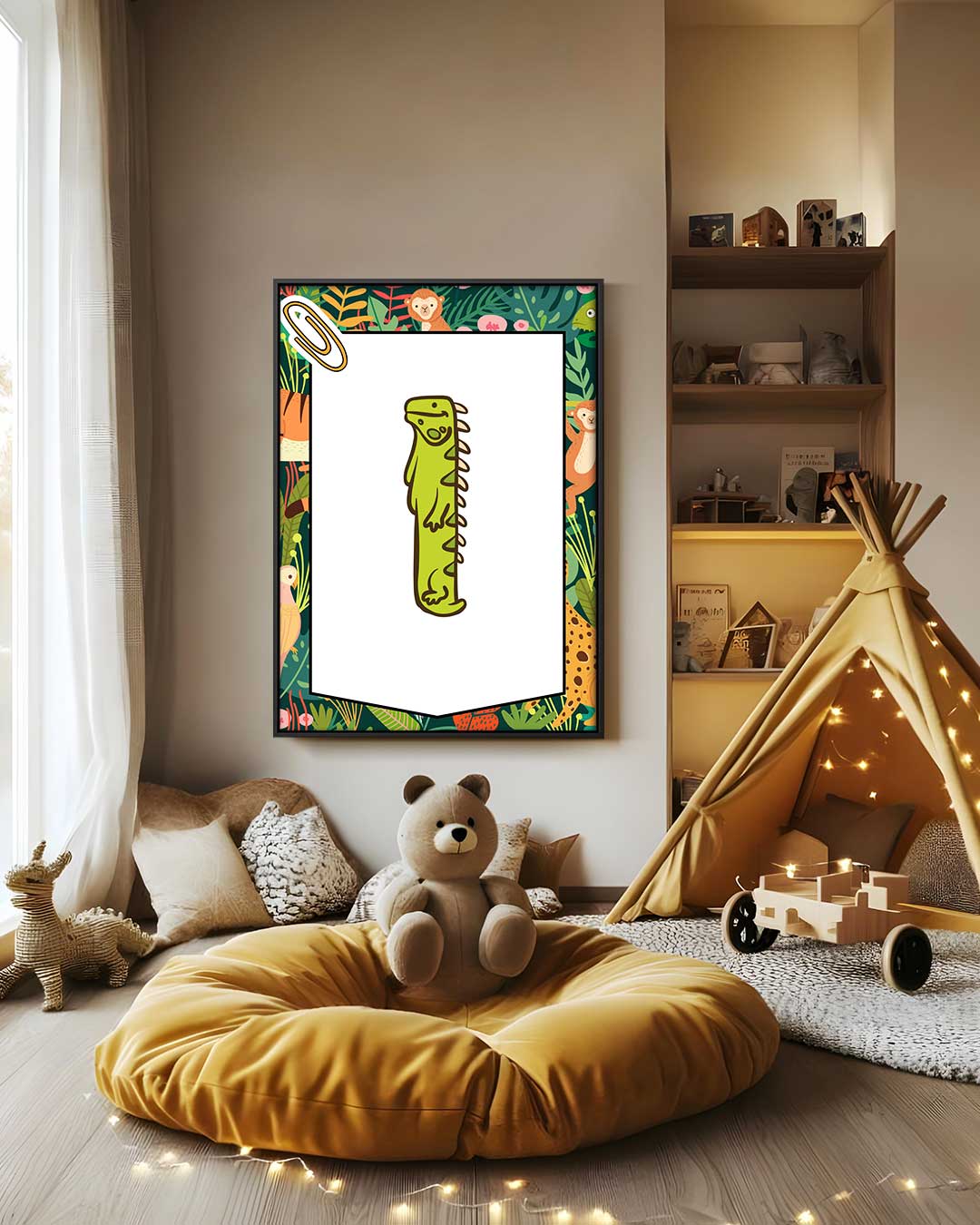 Vrolijke Groene Leguaan Illustratie Kunstwerk-canvas-dibond-plexiglas-wanddecoratie-WallArtistic
