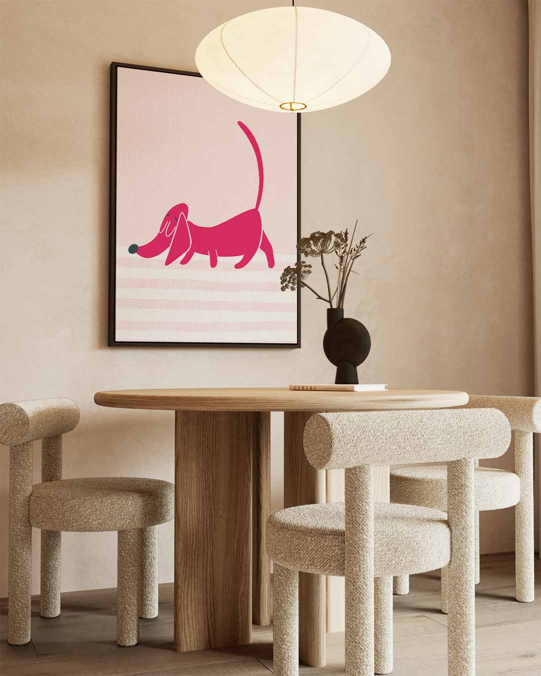 Roze Teckel Illustratie Kunstwerk-canvas-dibond-plexiglas-wanddecoratie-WallArtistic
