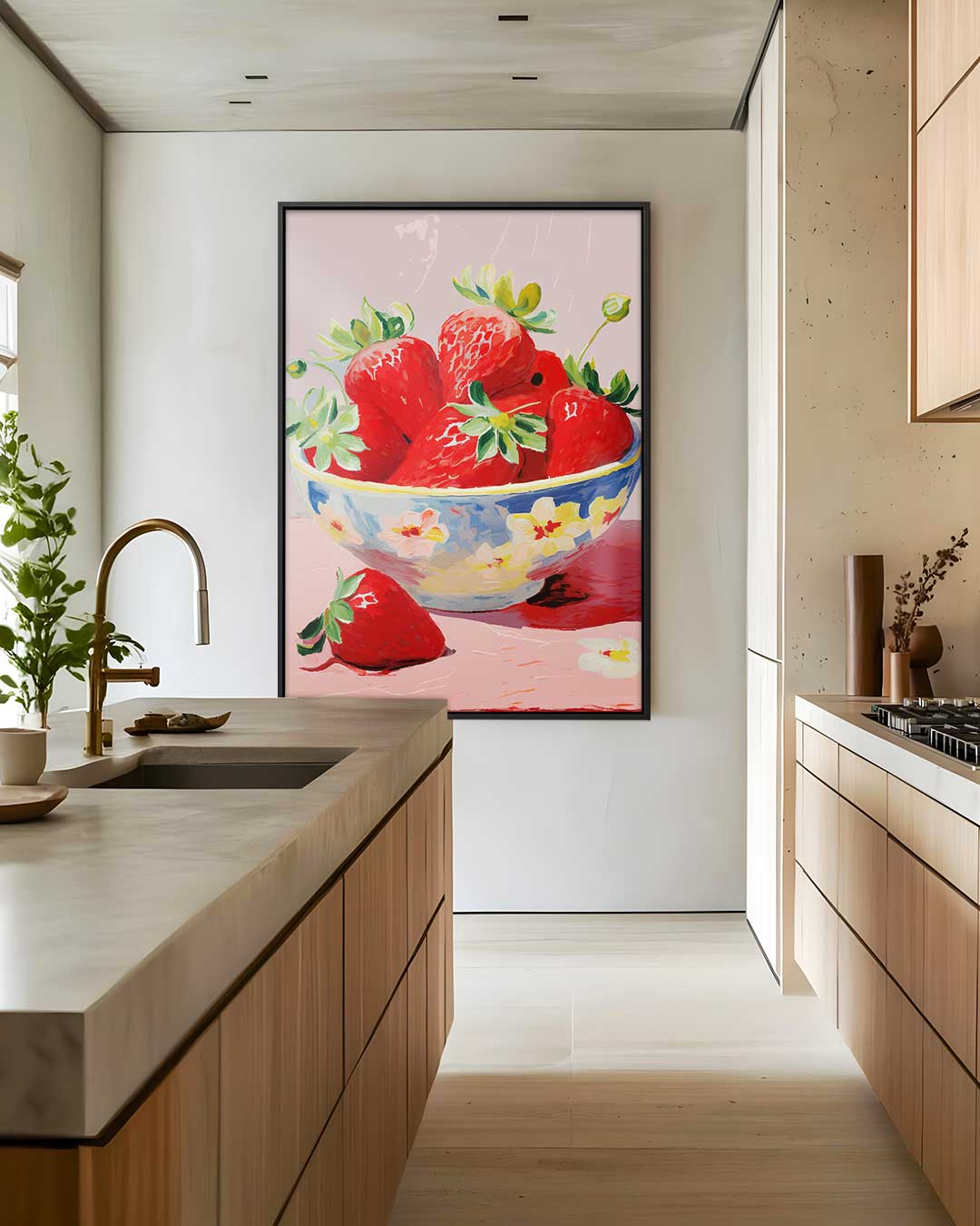 Aardbeien in Bloemenschotel Kunstwerk-canvas-dibond-plexiglas-wanddecoratie-WallArtistic