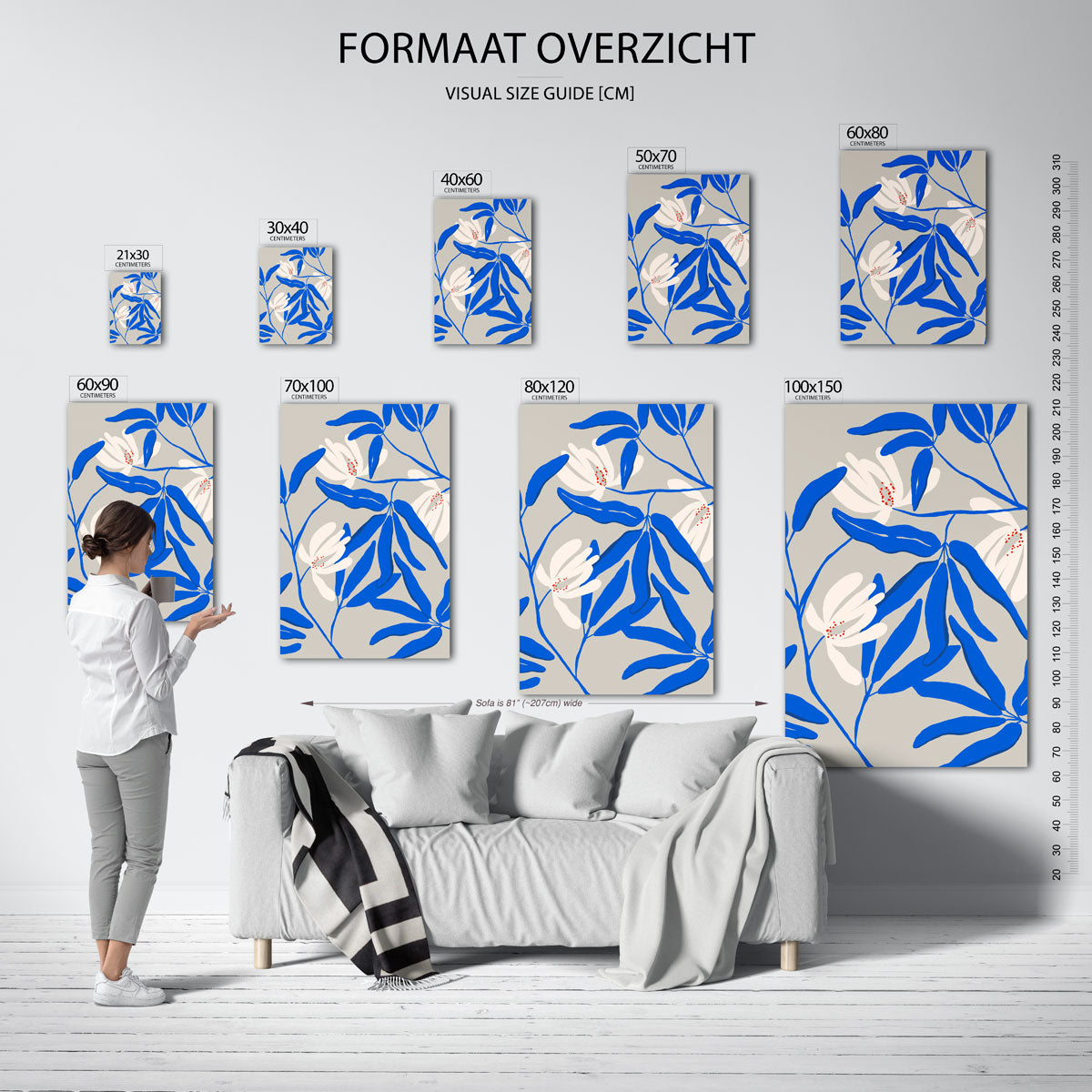 Blauwe bladeren en bloemen Poster