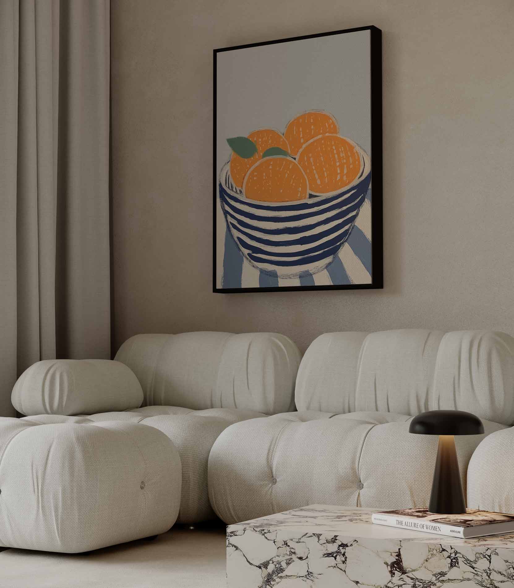 Zomerse Citrus in Streepjeskom Kunstwerk-canvas-dibond-plexiglas-wanddecoratie-WallArtistic