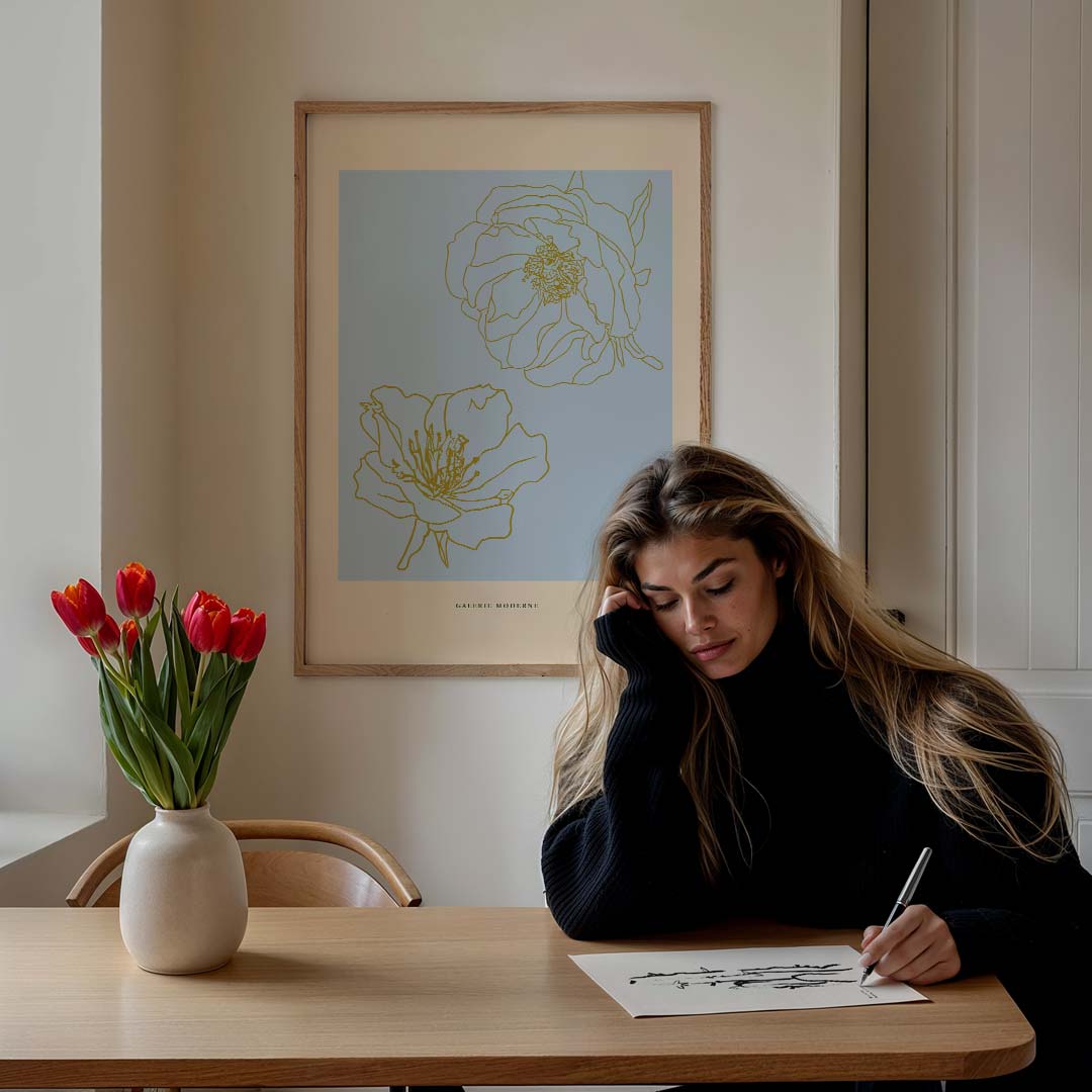 Elegante Bloemenlijntekening Poster-WallArtistic