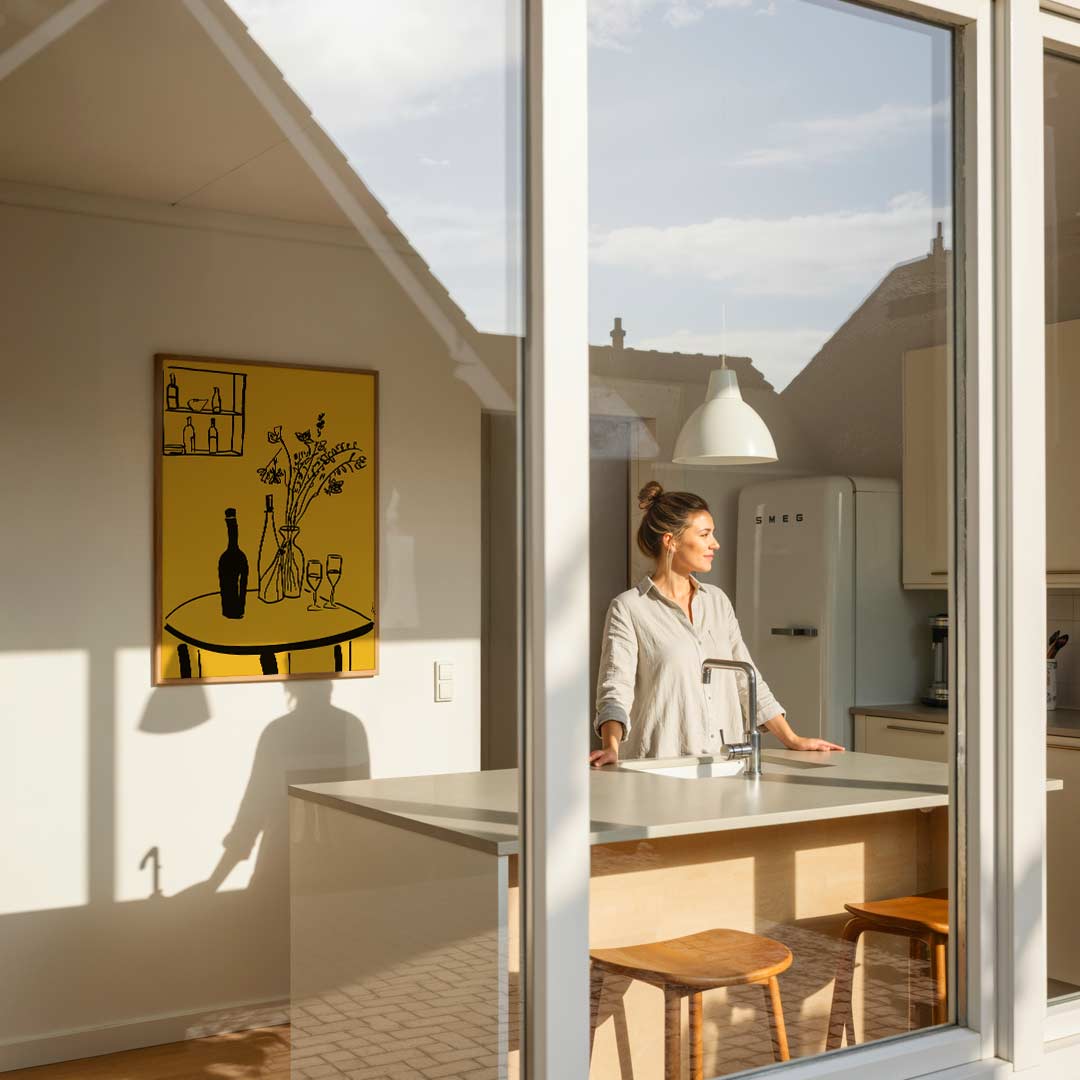 Moderne Wijn & Bloem Illustratie Poster-WallArtistic