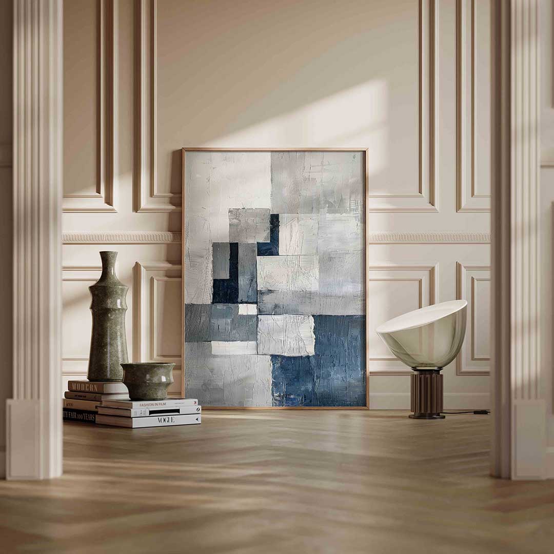 Abstracte blauwe en grijze vlakken Poster