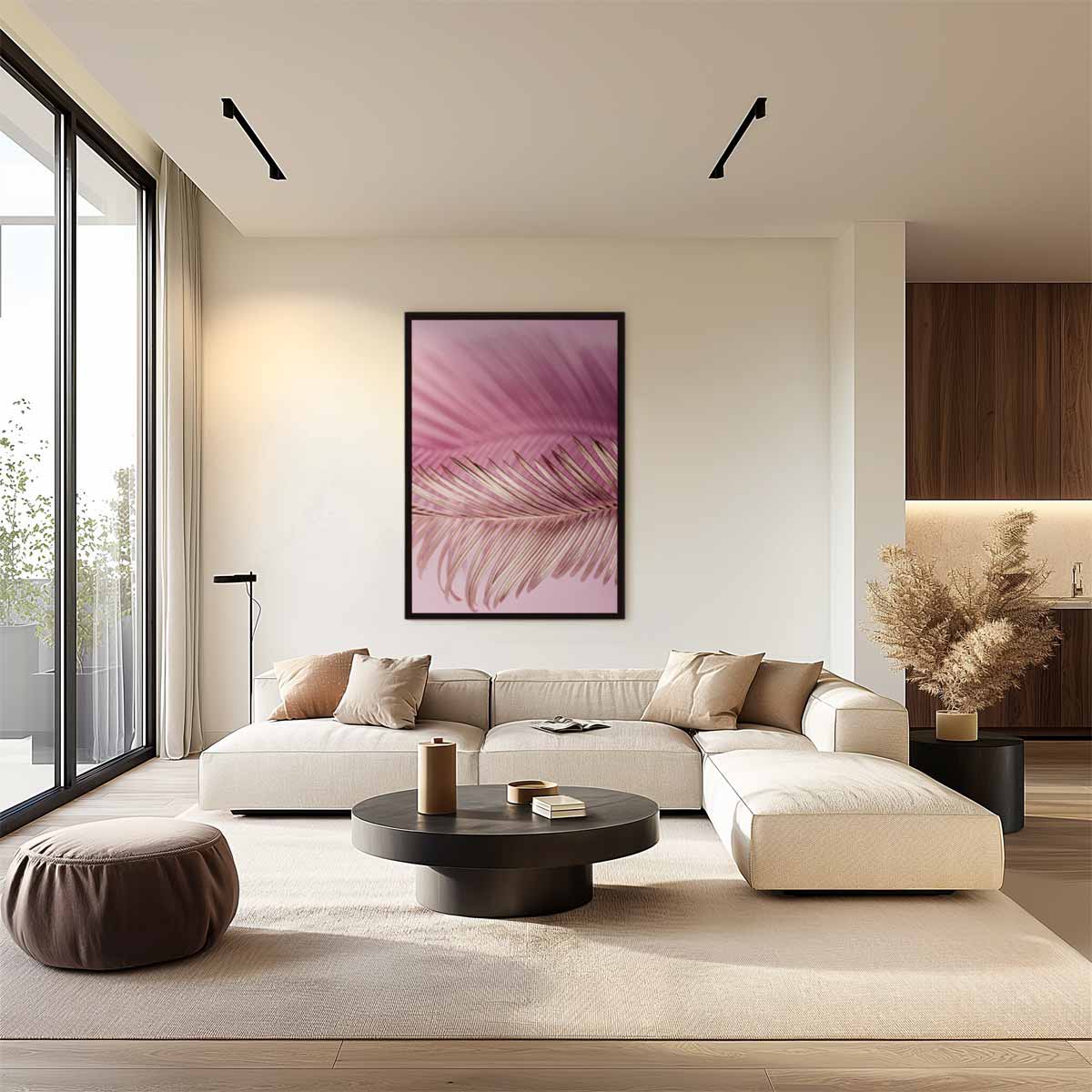 Roze Dromerige Palmblad Kunstwerk-canvas-dibond-plexiglas-wanddecoratie-WallArtistic