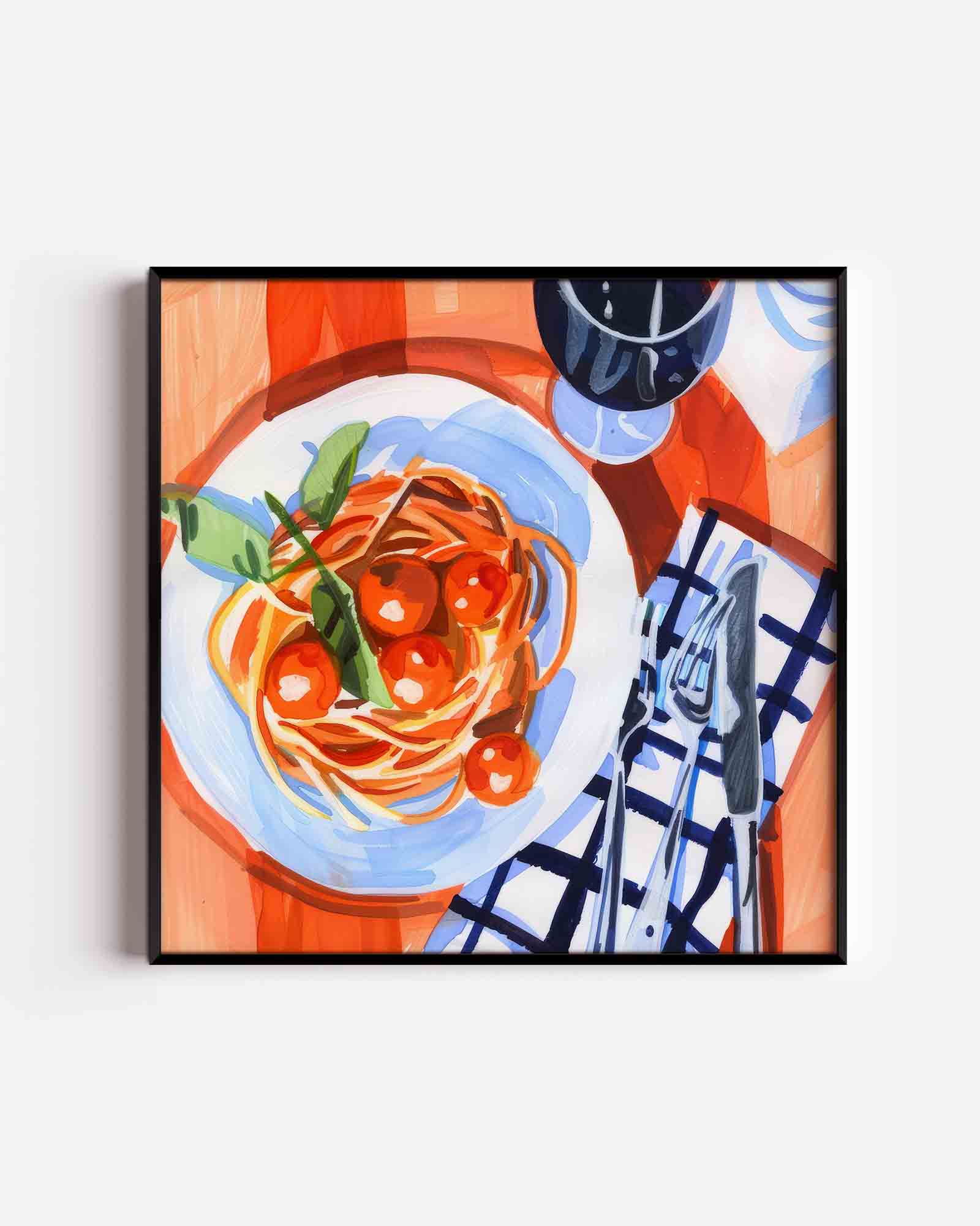 Spaghetti en wijn Poster