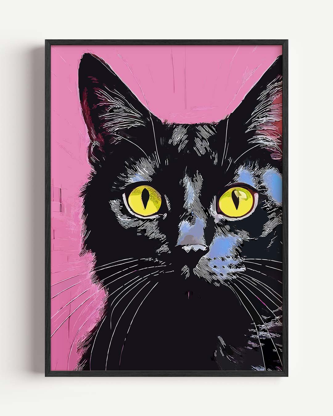 Stijlvolle Kattenposter met Roze Achtergrond Poster