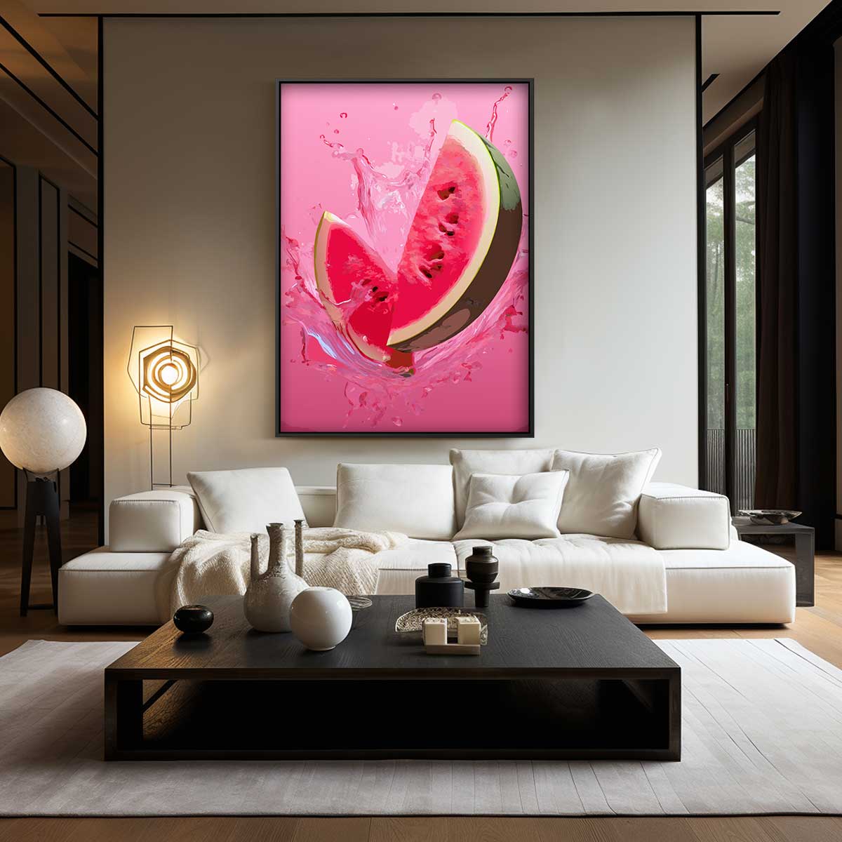 Verfrissende Watermeloen Splash Kunstwerk-canvas-dibond-plexiglas-wanddecoratie-WallArtistic