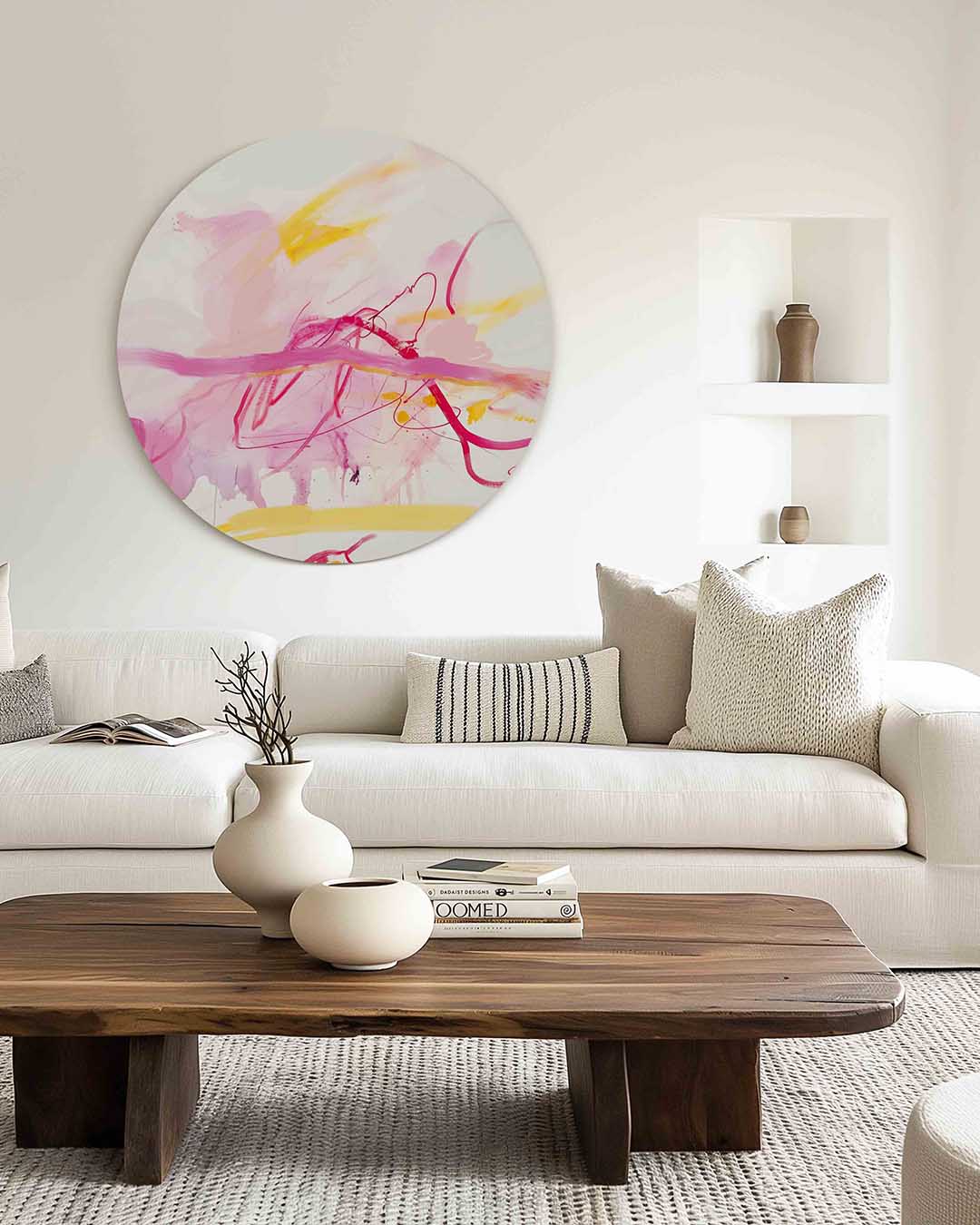 Abstracte roze en gele Muurcirkel