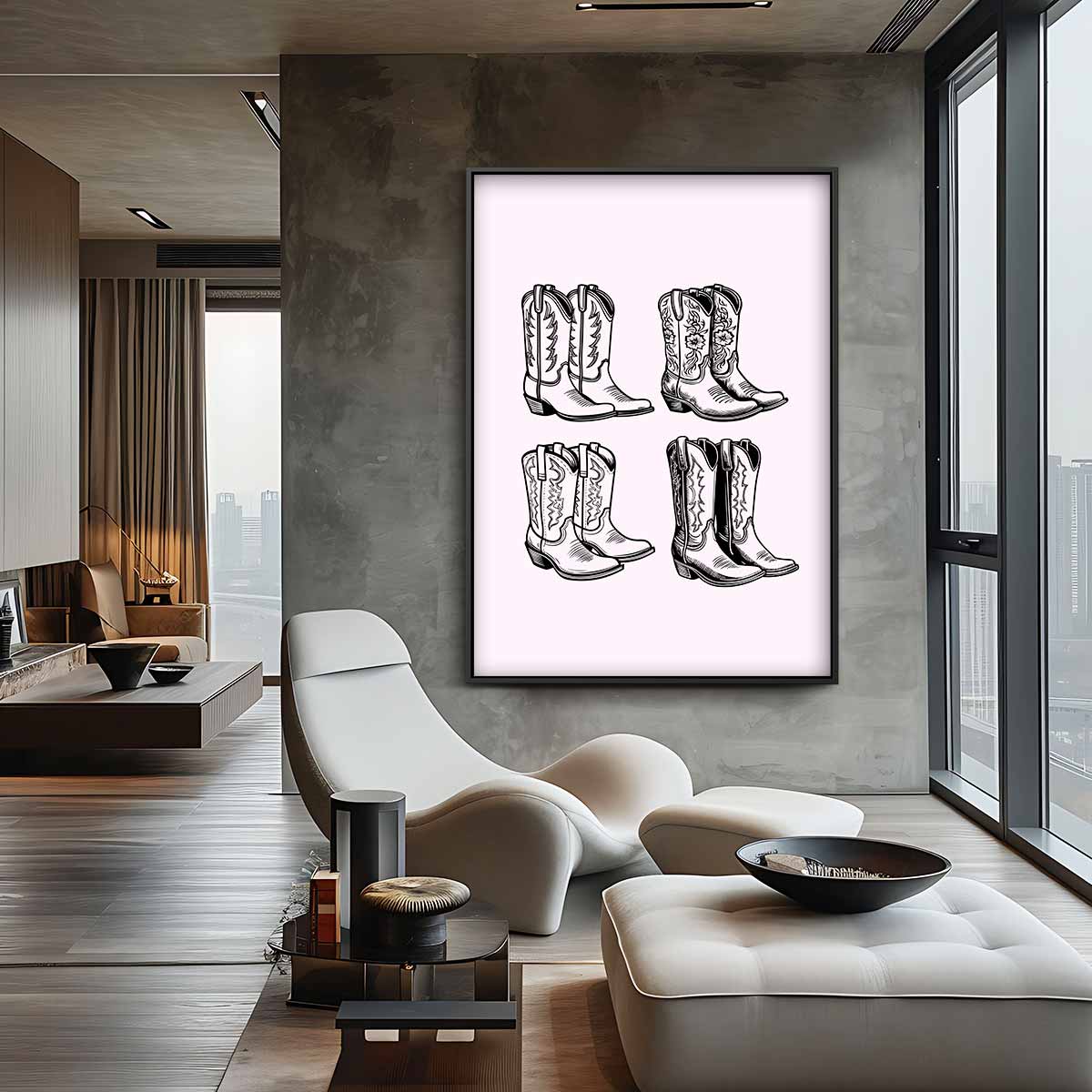 Vintage Cowboylaarzen Illustratie Kunstwerk-canvas-dibond-plexiglas-wanddecoratie-WallArtistic