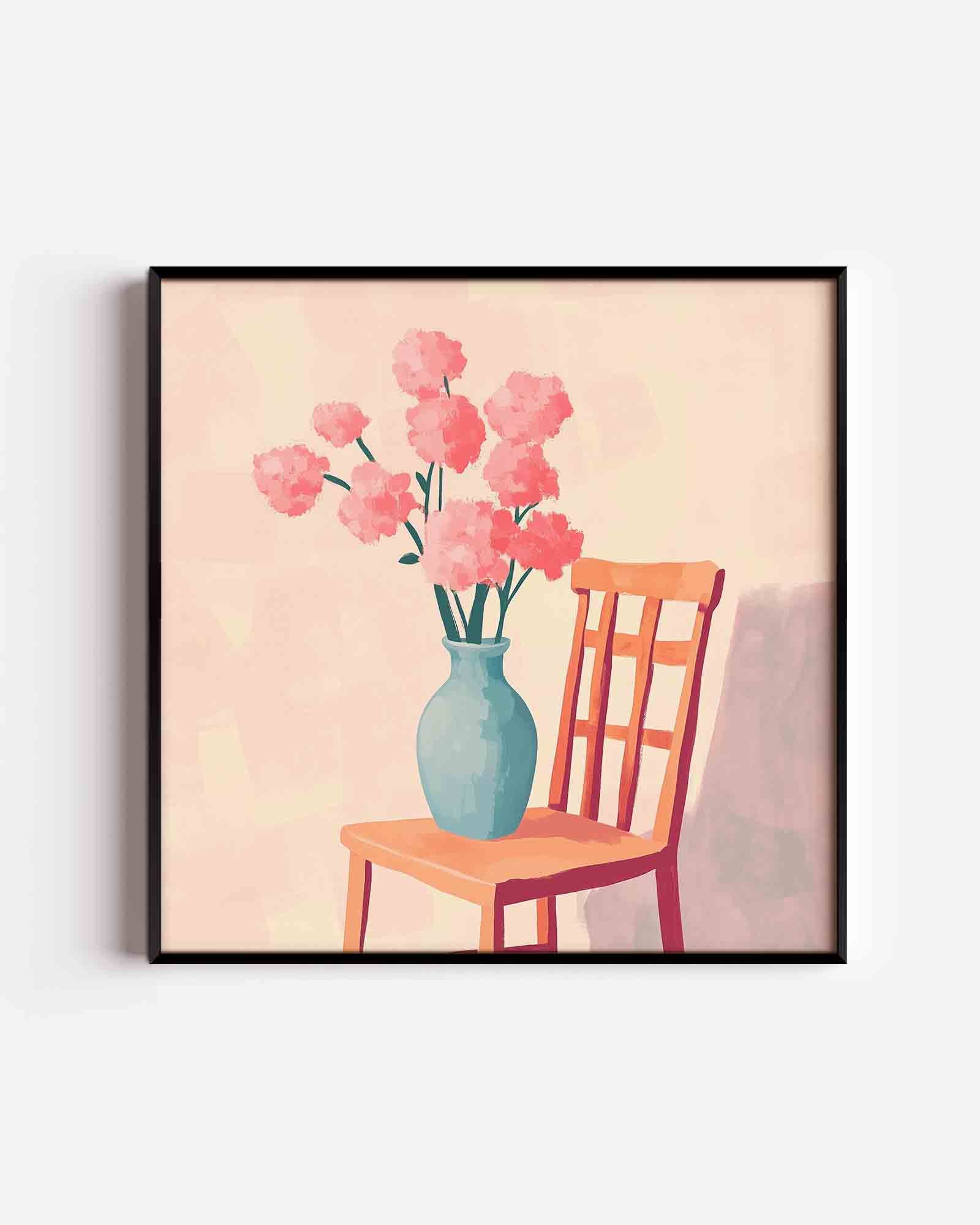 Bloemen in vaas op stoel Poster